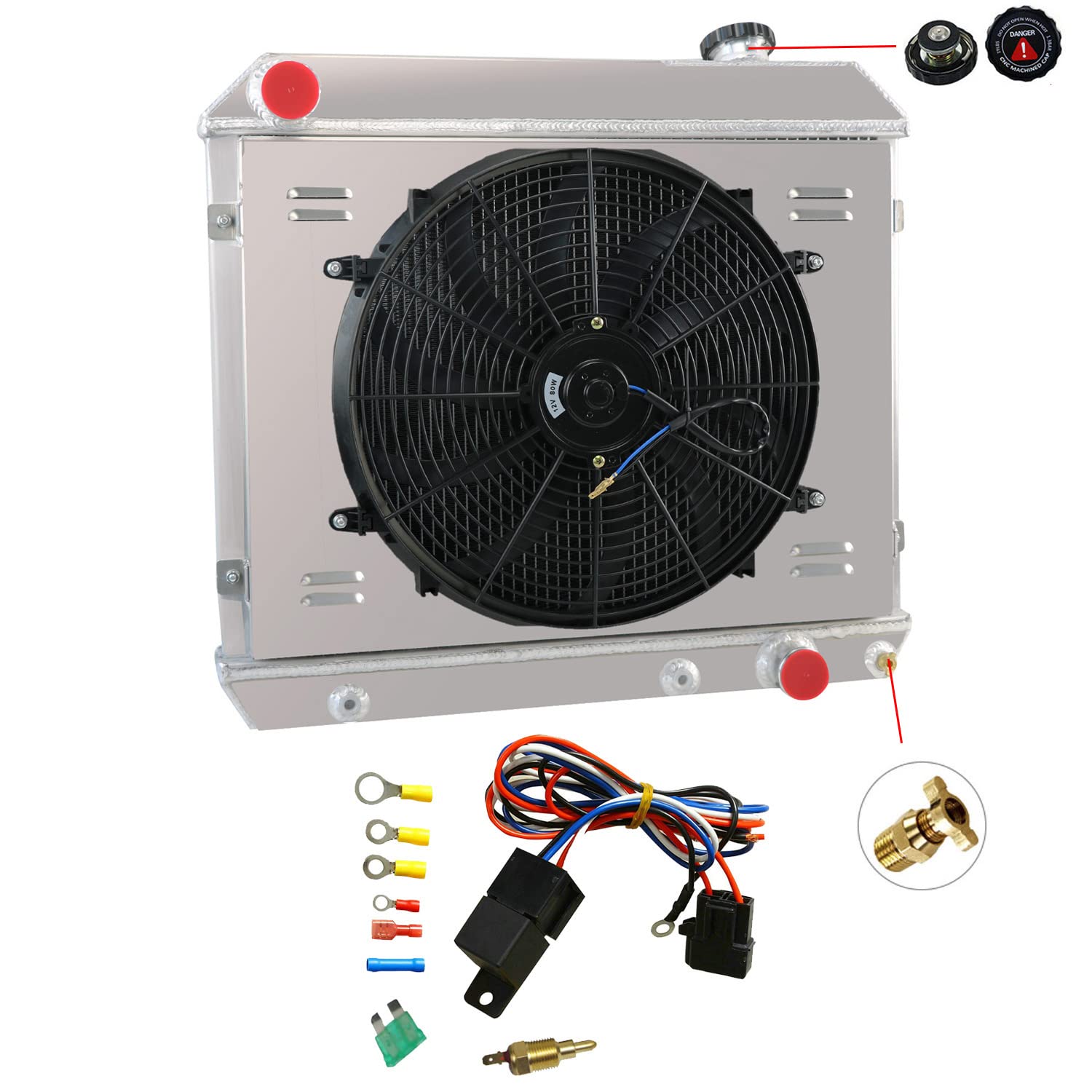 Amazon.com: OzCoolingParts New Designs 3 Row Core Aluminum ZF284 DPI284  Radiator + 16" Fan w/Shroud & Relay Wiring Kit for 1961-1966 62 63 64 65  Chevy GMC C10 C20 C30 K10 K20