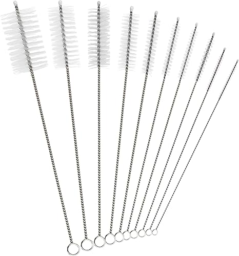 Pipe Perfect Straw Cleaning Brush Set – 10 Pack, 8-Inch Nylon Tube Pipe Cleaners in 10 Different Sizes, Reusable for Bottles, Pipes & Kitchen Use