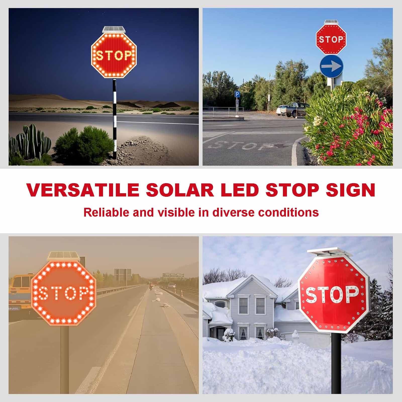 Señal de parada LED solar intermitente, IP66 impermeable, señal de seguridad vial de 24 pulgadas para entrada y estacionamiento