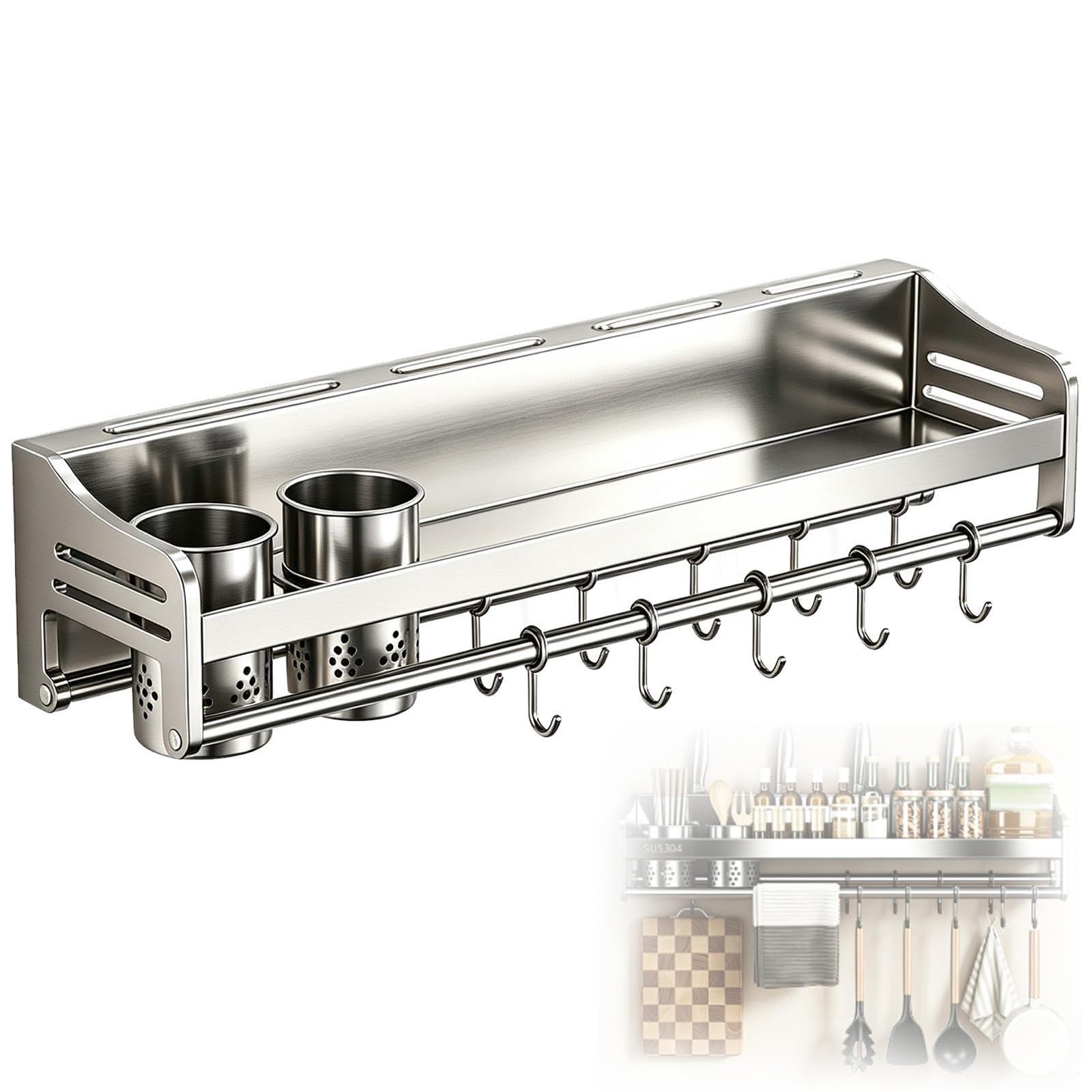 Étagère Murale Inox 304 Cuisine, Installation Sans Perçage Charge 30kg