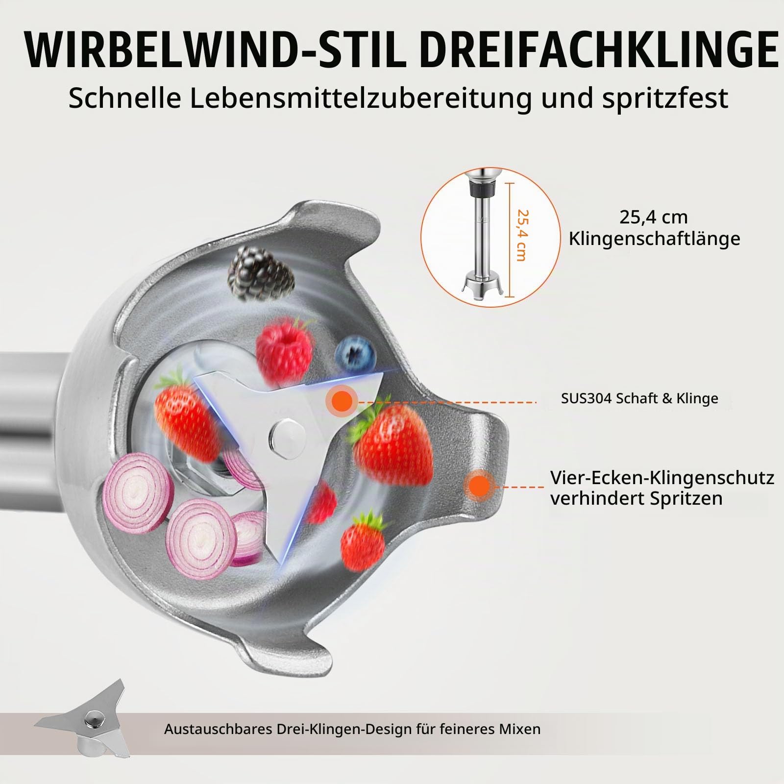 VEVOR kommerzieller Stabmixer Handmixer 350 W, 254 mm stufenloser Stabmixer mit variabler Drehzahlen und Edelstahlklinge, tragbarer Mehrzweckmixer für Suppen, Saucen, Kartoffelpüree, Sahne