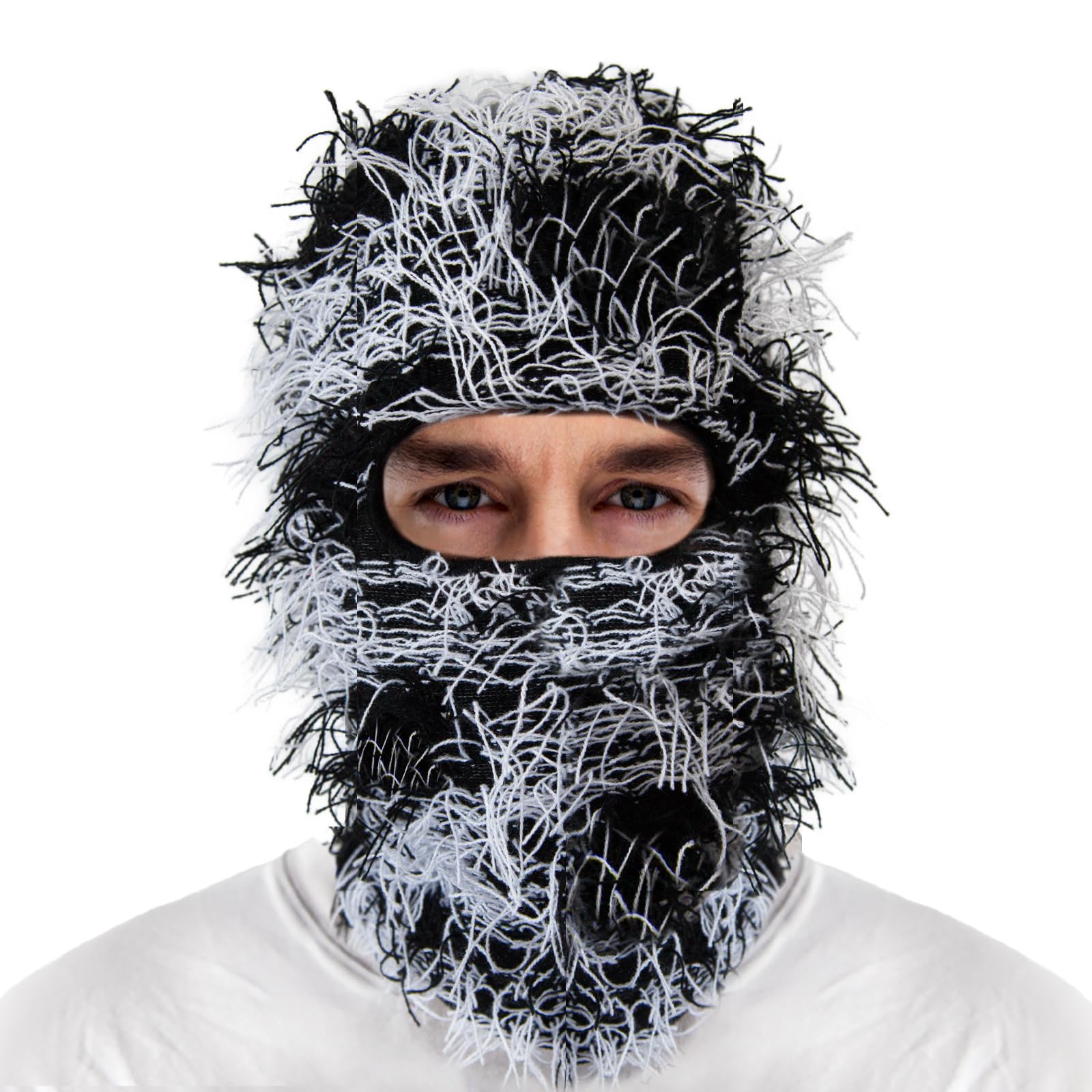 Distressed Balaclava Ski Mask Knitted Full Face Windproof Winter Premium Yeat Ski Mask for Men Women Cream