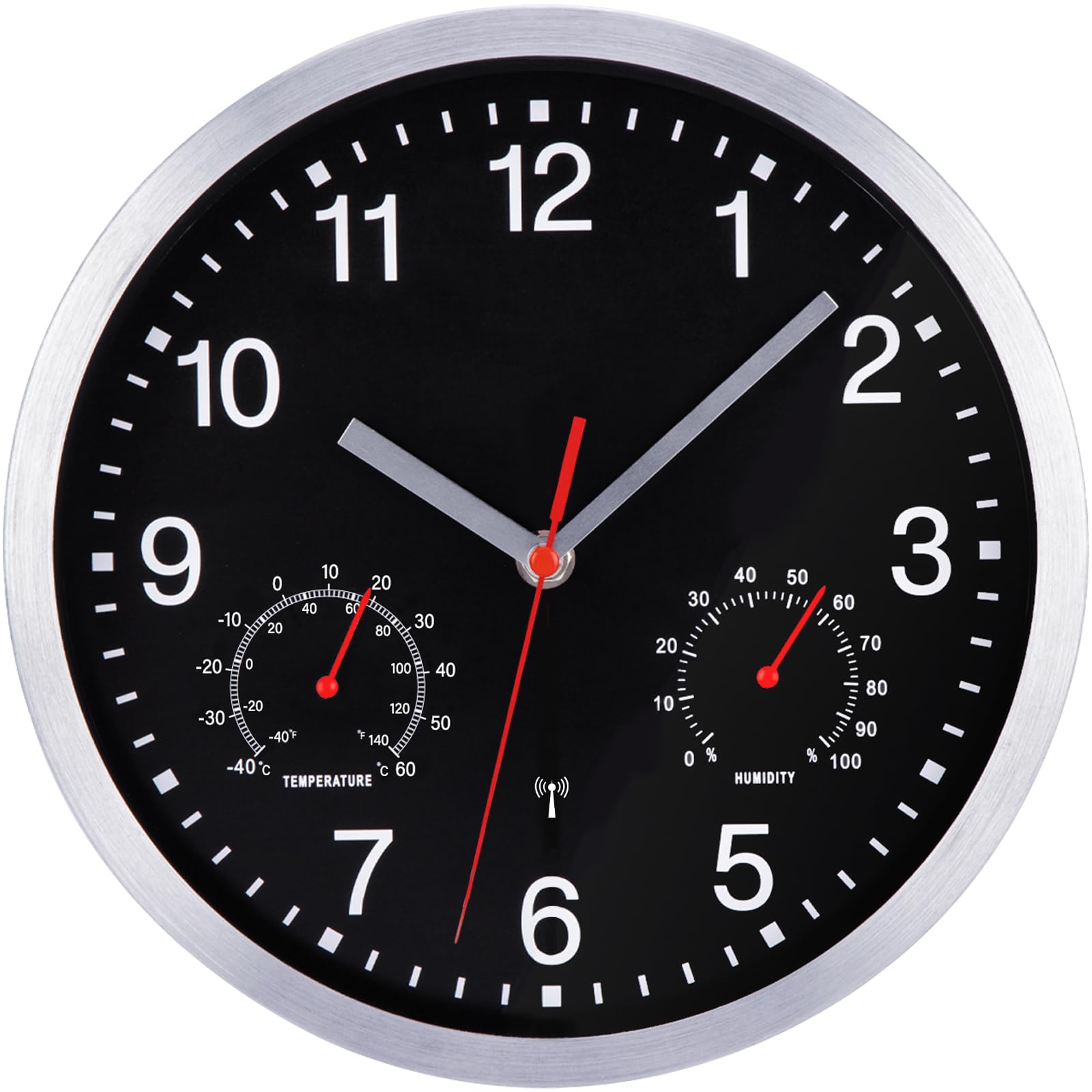 NESIFEE Wanduhr Ohne Tickgeräusche Radio Funkuhr Wand Schwarze mit Temperatur und Feuchtigkeit 25cm Batteriebetrieben Groß Vintage Modern Lautlos Uhr Wand für Küche Schlafzimmer Wohnzimmer Kinder
