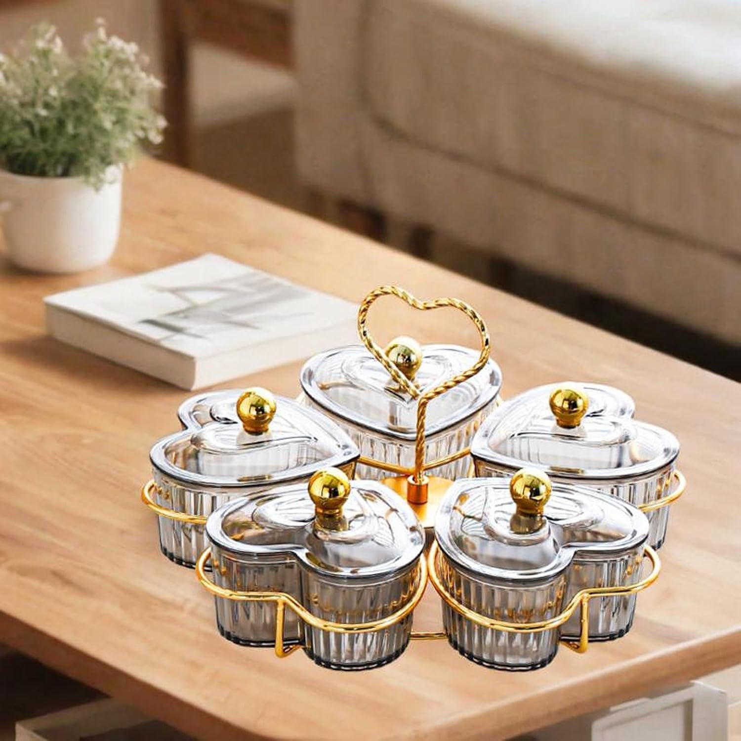 Divided Serving Trays Removable Small Bowls Condiment Trays Candy and Nut Dishes for Sweets Relish Tea Party, Gray 5 Bowls