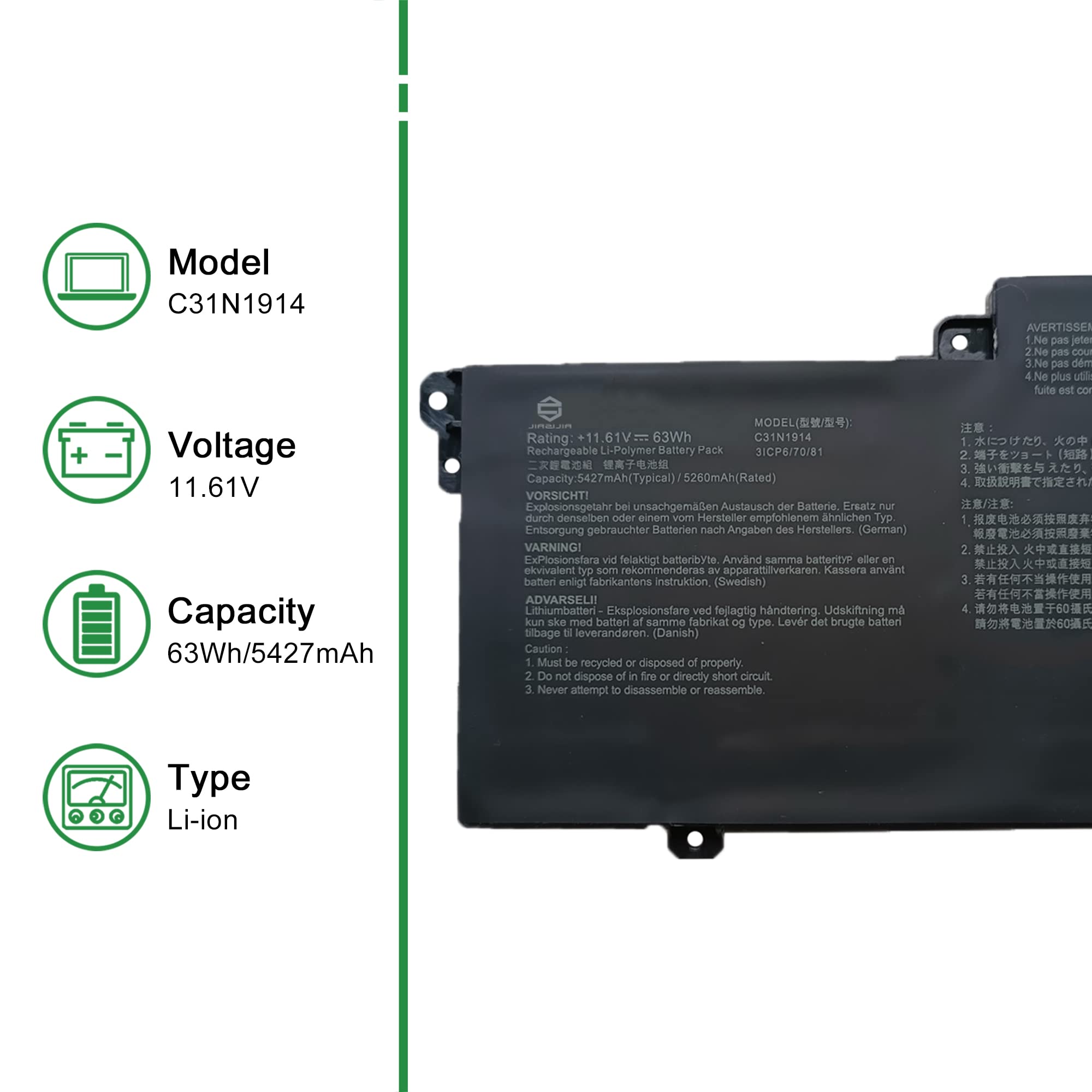 Amazon.com: JIAZIJIA C31N1914 Laptop Battery Replacement for Asus