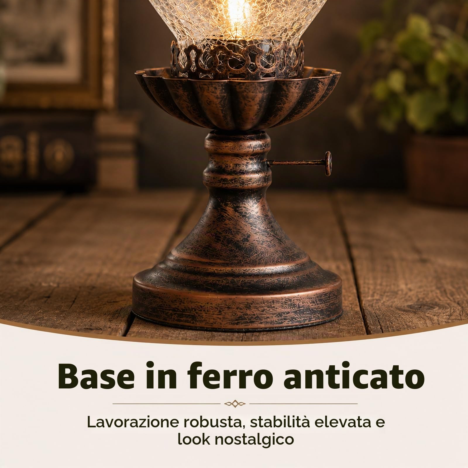 LANMOU Lampada a Cherosene Industriale Vintage, E27 | Lampada da Tavolo da Scrivania In Stile Petrolio, Paralume In Vetro Incrinato, Per Comodino Studio, Interruttore, 220V