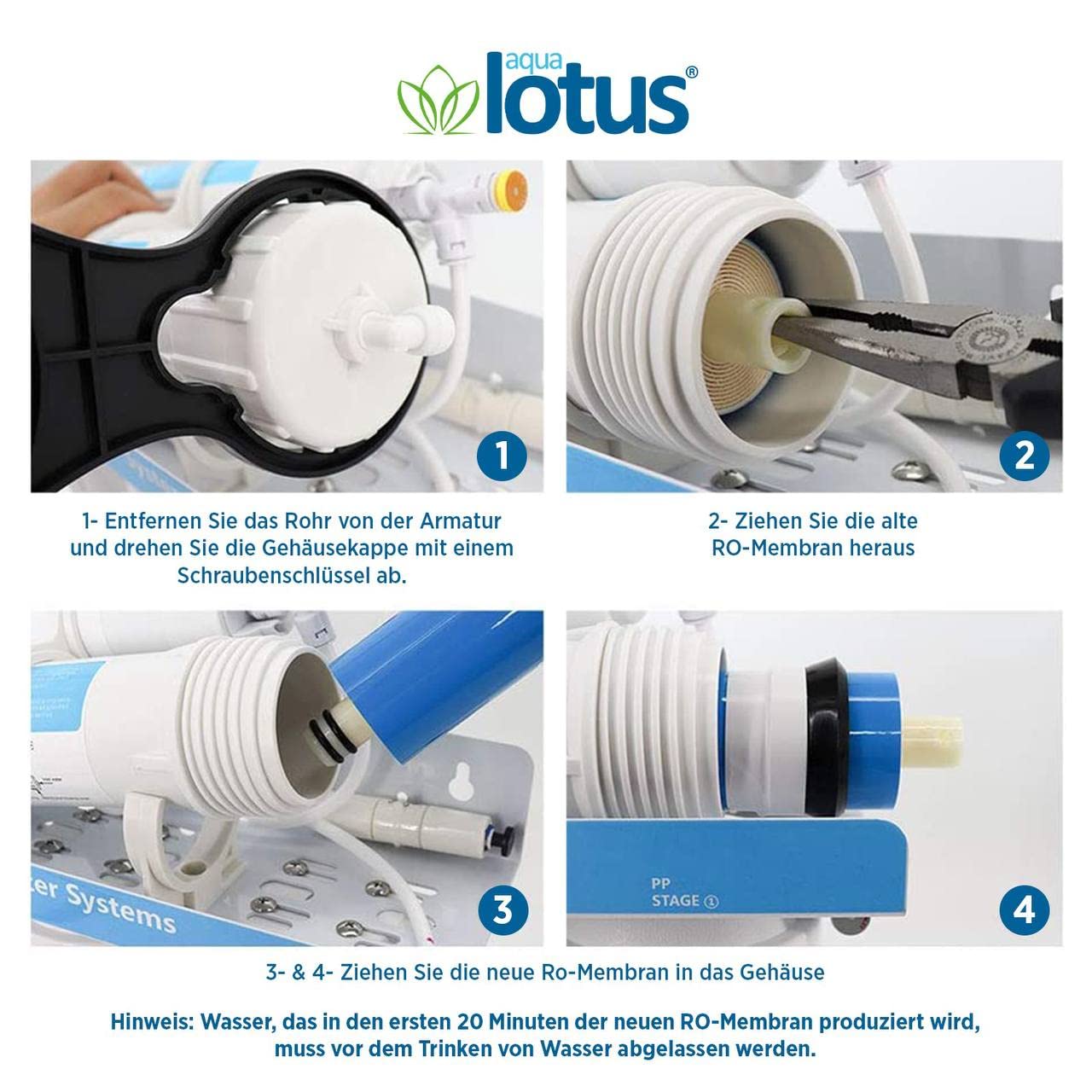 Aqualotus membrana ad osmosi inversa 75,100,150,200,300,400,600GPD (3013-400gpd)