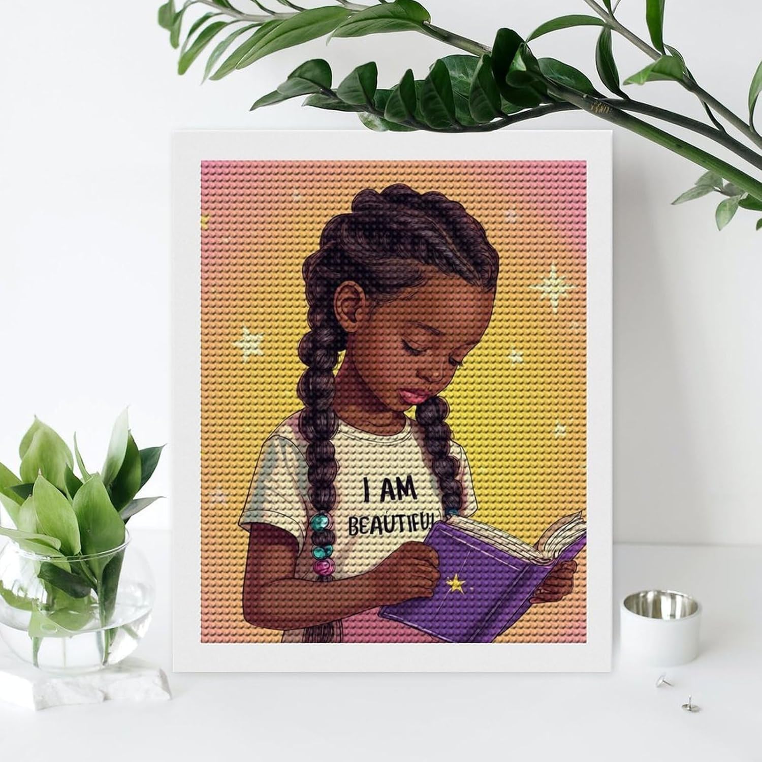 100% BLUE COLLAR Diamonds Painting African American Black Girl Book Art (1) Gem Art and Crafts Home Wall Decor DIY Full Drill Diamond Dots Paintings
