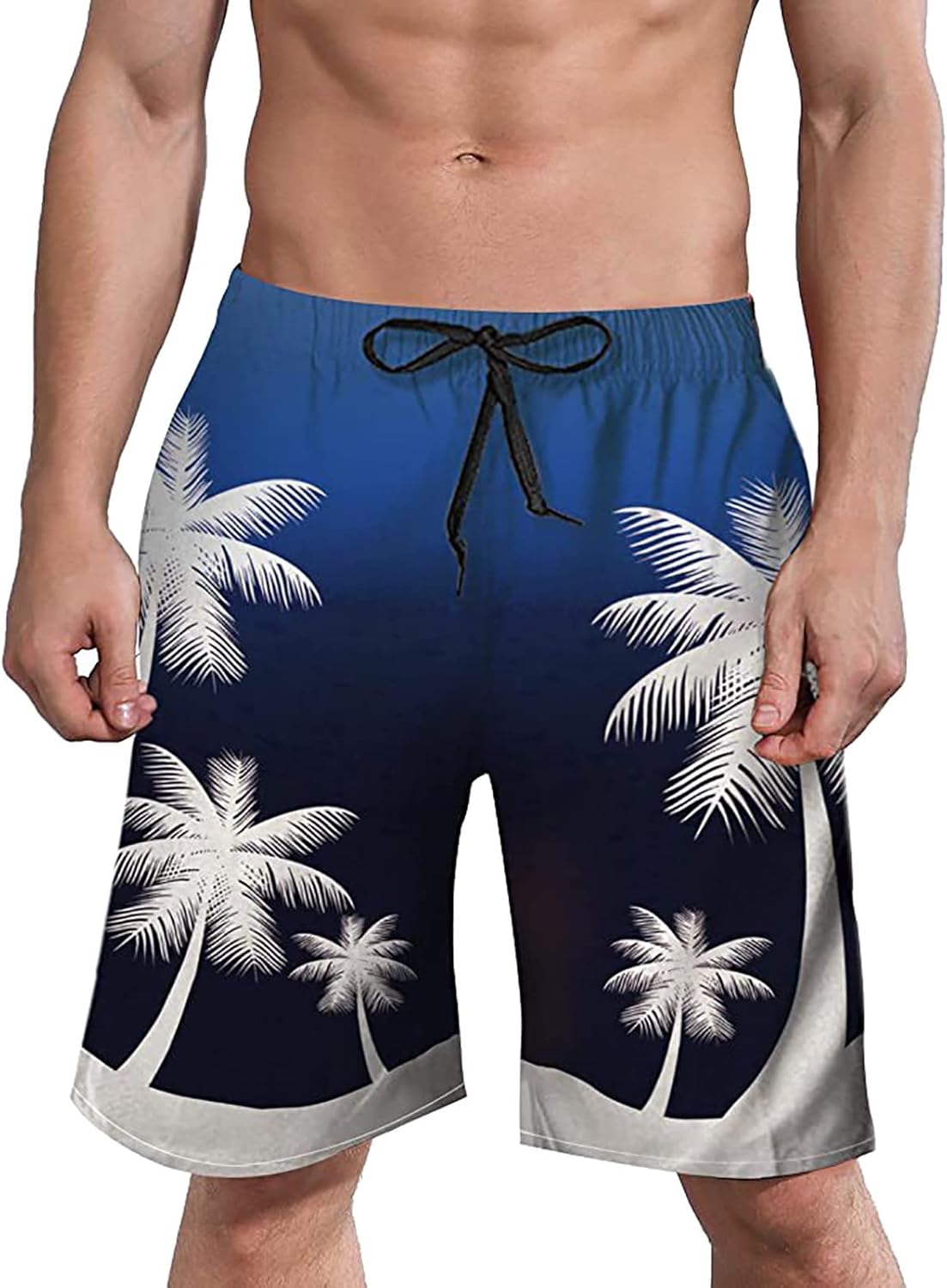 Miniatura 2 de Alalaso Pantalones cortos casuales de verano para hombre, ajuste holgado, piernas anchas, pantalones de playa de algodón con cordón ajustable en la