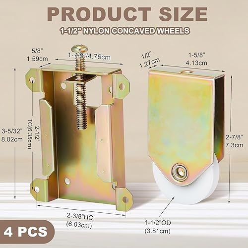 Miniatura 2 de Therwen 4 piezas de rodillos para puerta de espejo, ruedas cóncavas de nailon de 1-12 pulgadas, centros de agujeros de 2-12 pulgadas, ruedas de