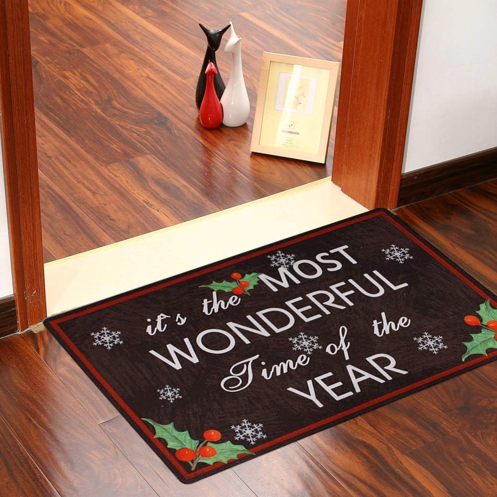 E-view Decorative Indoor/Outdoor Rubber Back Entry Way Doormat for Patio, Front Door, All Weather Exterior Doors Christmas Holiday Doormat (Color-Wonderful Time)