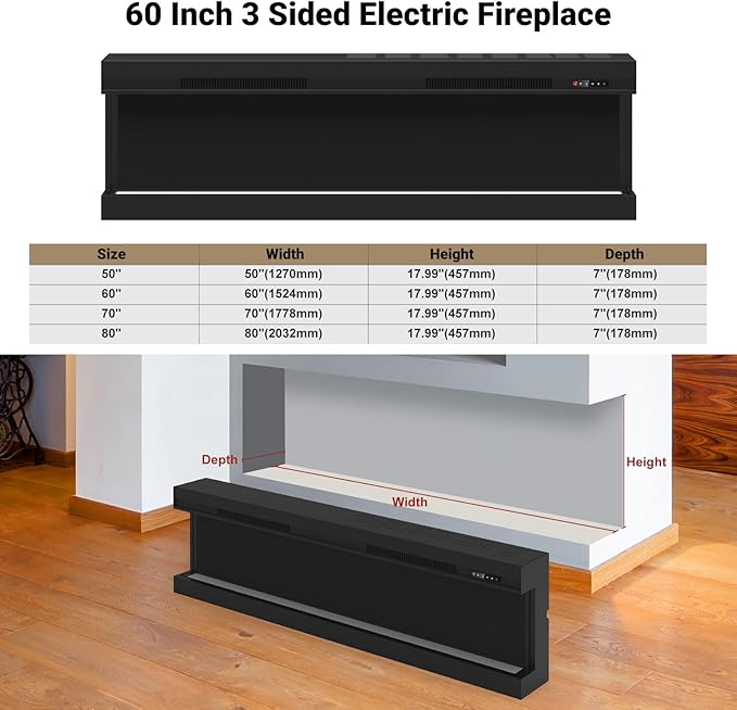 Chimenea Eléctrica 60 Pulgadas 3 Lados STRICWARM RYJ-SM60B miniatura 7