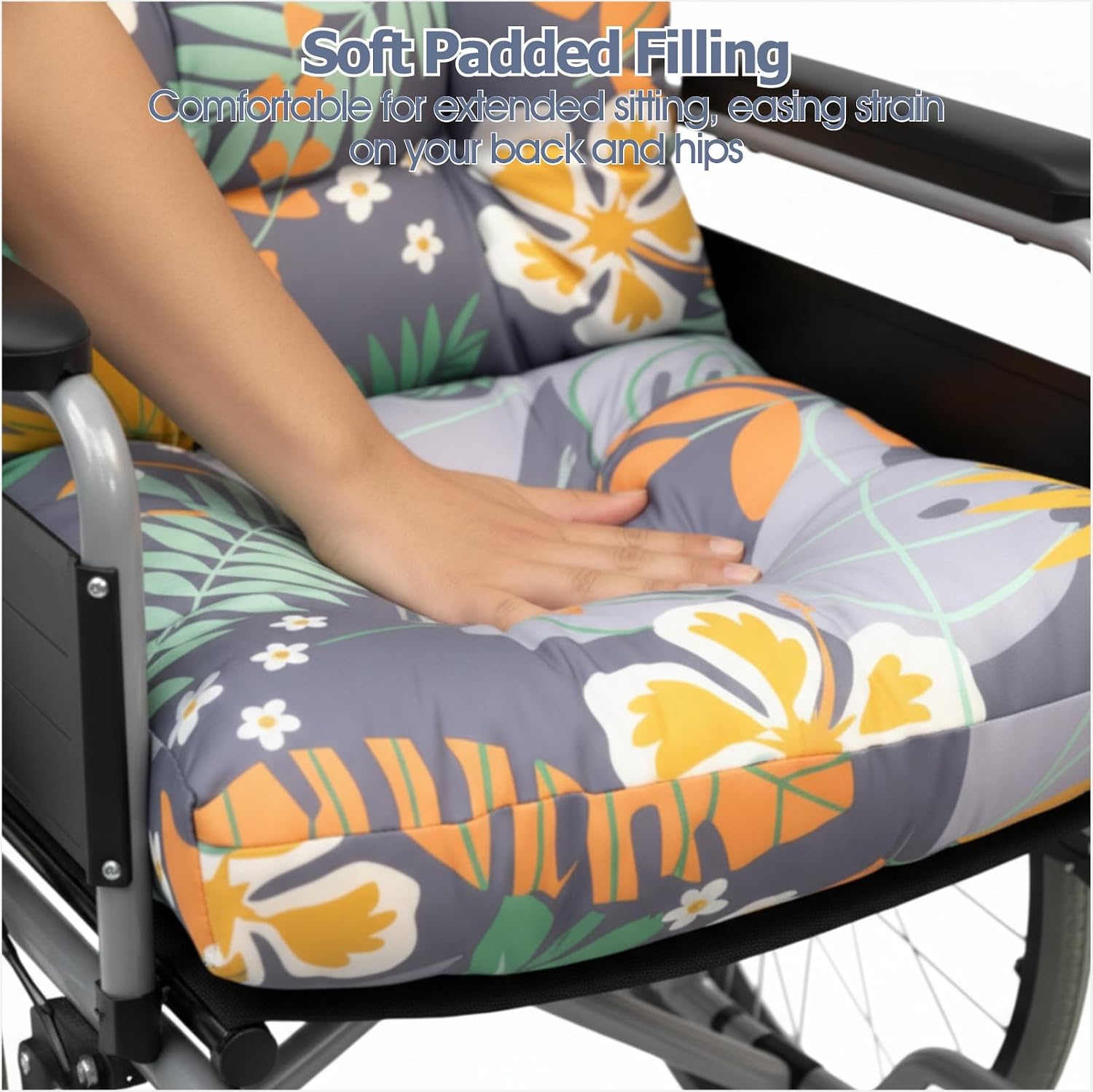 Wheelchair Seat & Backrest Pad Cushion for Elderly, Disabled & Handicap Pressure Relief Wheelchair Accessories, 12" L x 11" W (Flower) image 4