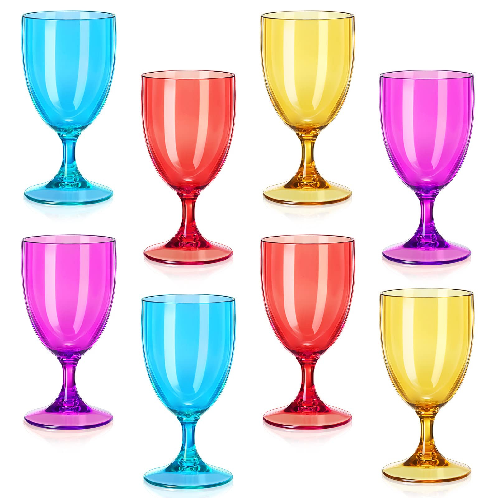 Mumufy 8 Pieces 7 oz Acrylic Wine Glasses Unbreakable Plastic Wine and Water Tumbler Plastic Goblets Acrylic Stem Reusable Wine Accessories for Indoor Outdoor Use, 4 Colors