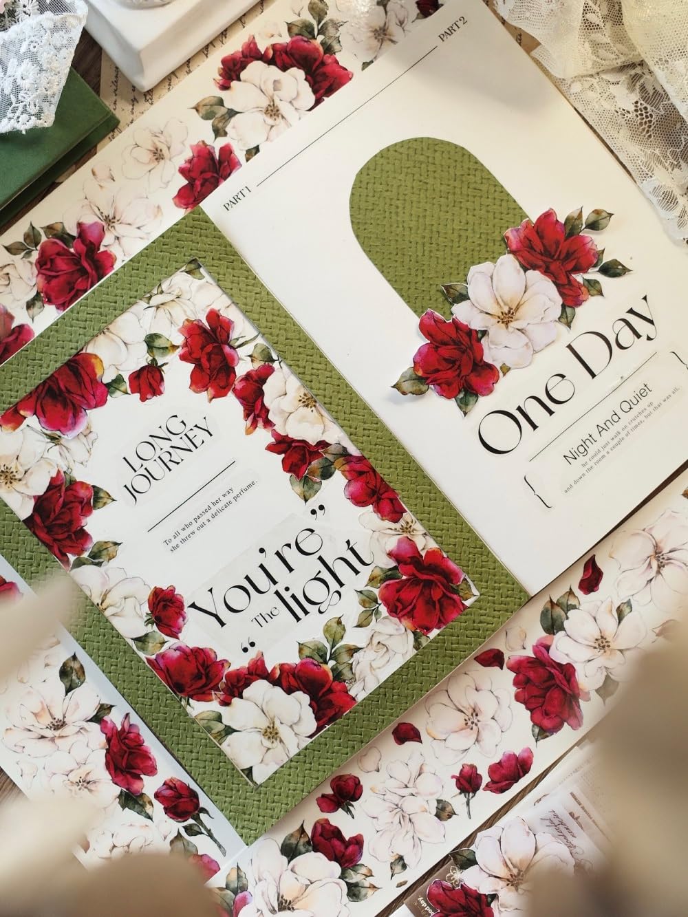 Light Retro Large Flowers washi Tape 5.5cmx6m PET Tape/washi Paper Tape Floral washi Tape for DIY Decoration (PET)