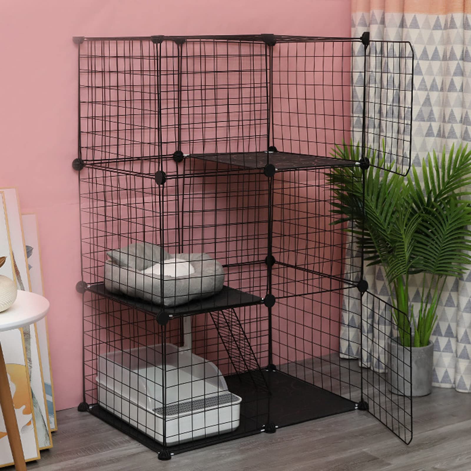 Cage pour chat d'intérieur en fil de fer modulable de dimensions 75x35x109cm