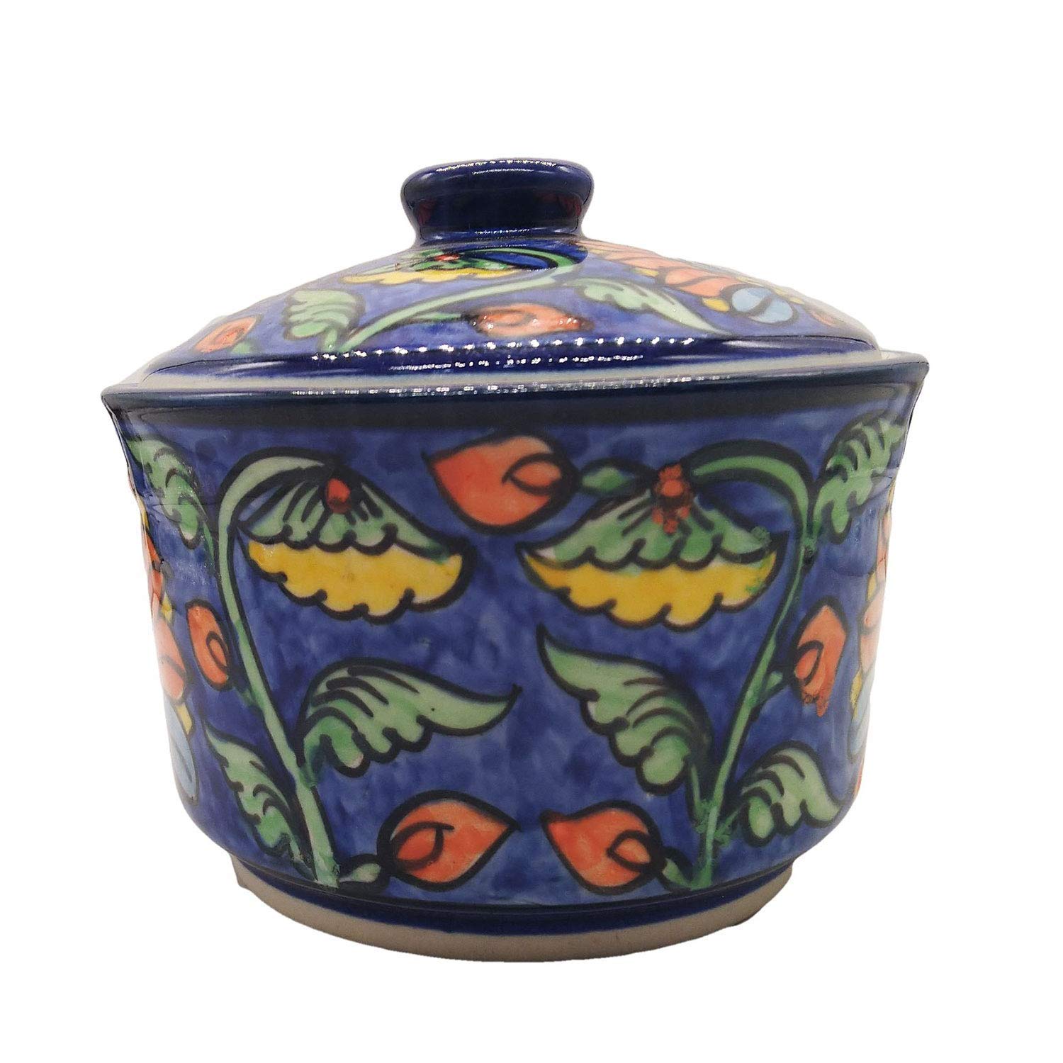 India Meets India Ceramic Serving Bowl with Lid Mixing Bowls Dinner Bowl Snack Bowl, 500 ml Handicraft By Awarded Indian Artisan (Multicolor-2)