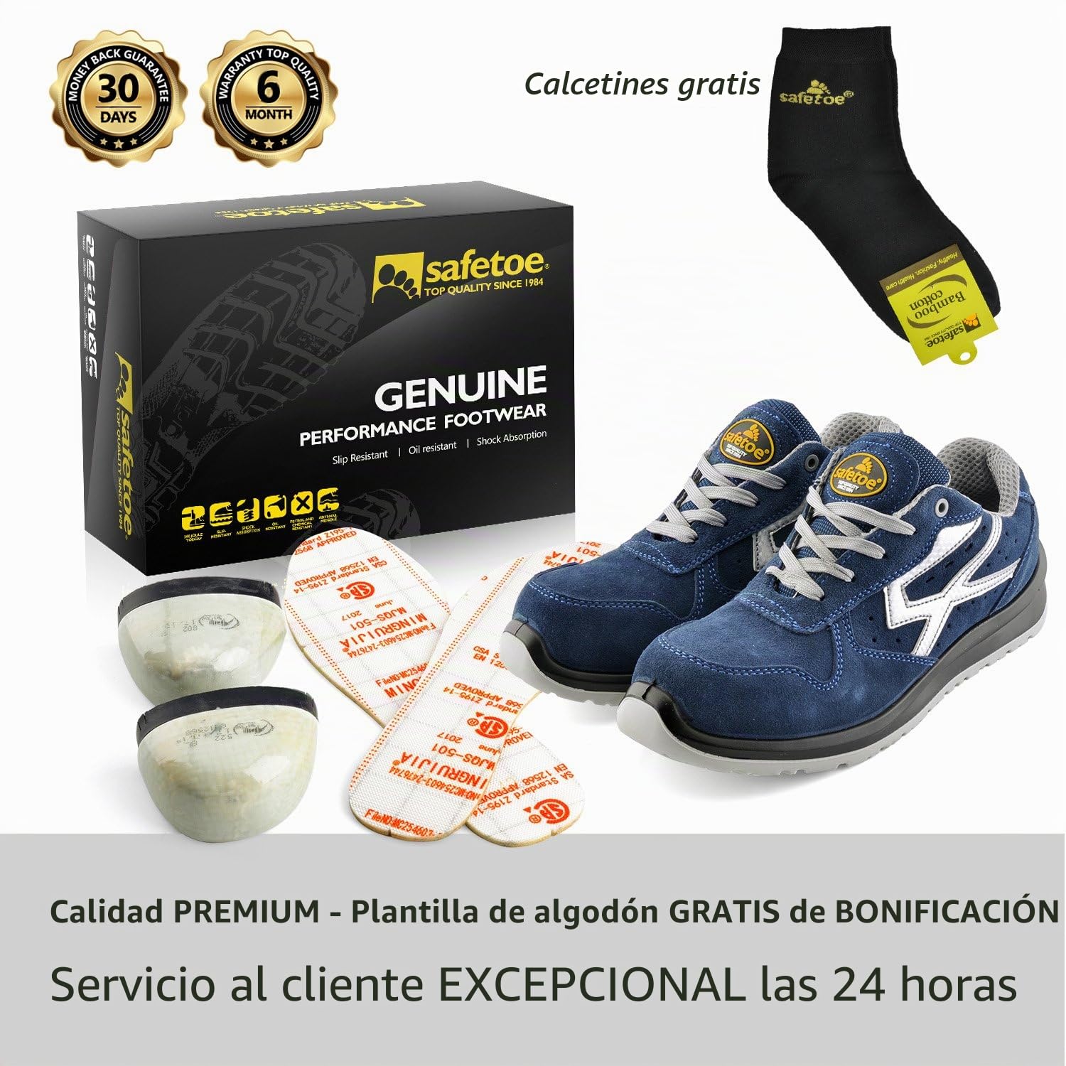 Safetoe Zapatos de Seguridad para Hombres y Mujeres, L-7328GN Botas de Seguridad de Tipo Cuero Transpirable, Puntera de Material Compuesto Sin Metal Ligero Calzado, Zapatillas para Plantilla