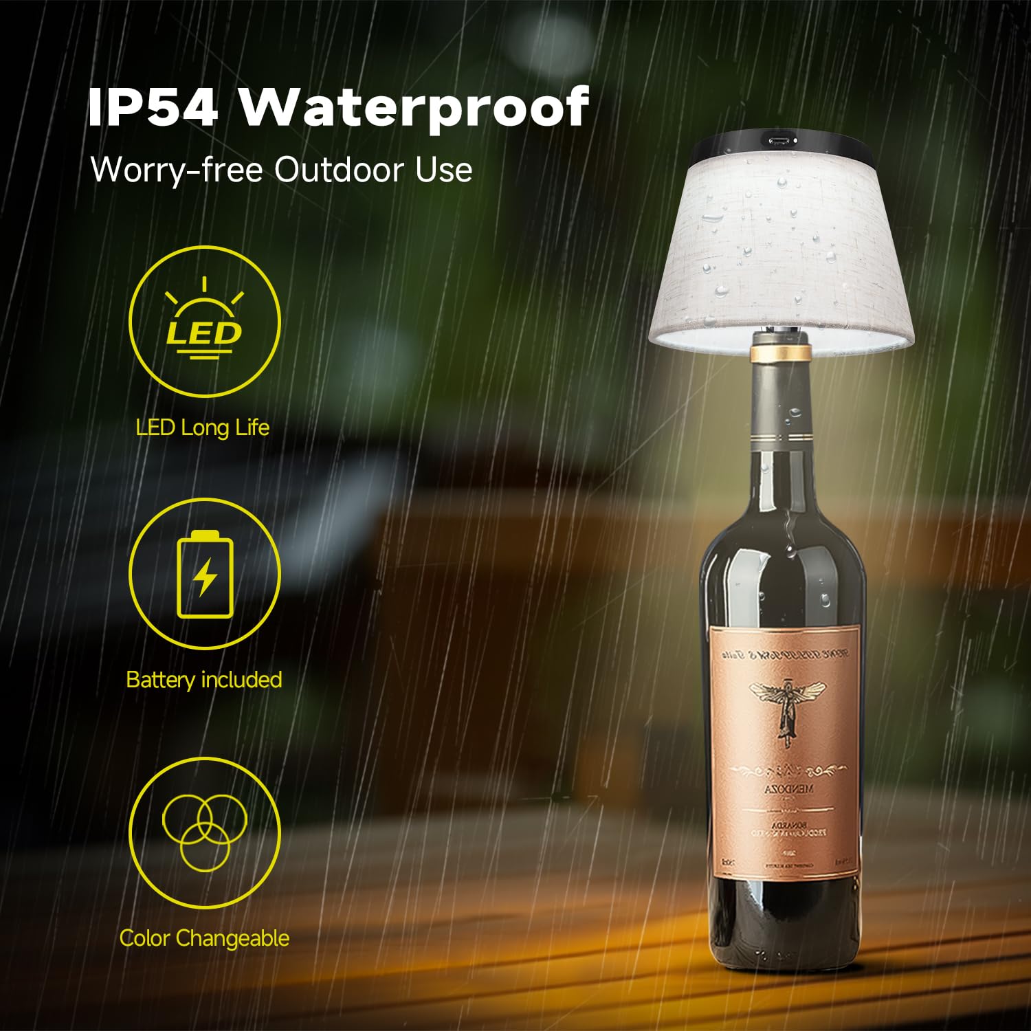 2025 Nuova lampada per bottiglie - Luci LED per bottiglie di liquore e vino, paralume senza fili, luce superiore per bottiglia di whisky, kit luce notturna con tappo per bottiglia, tessuto beige