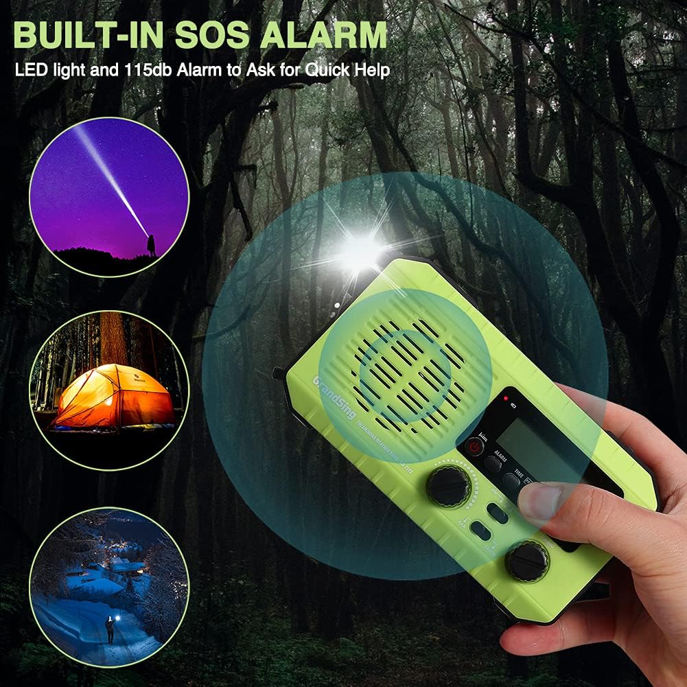 Emergency Radio, with NOAA Weather Radio Alert AM/FM/WB, Portable Solar Hand Crank Radio with LCD Display .LED Flashlight,2200 mAh Replaceable LI-ion Battery,Power Bank Charger SOS Alarm(Green) : Everything Else