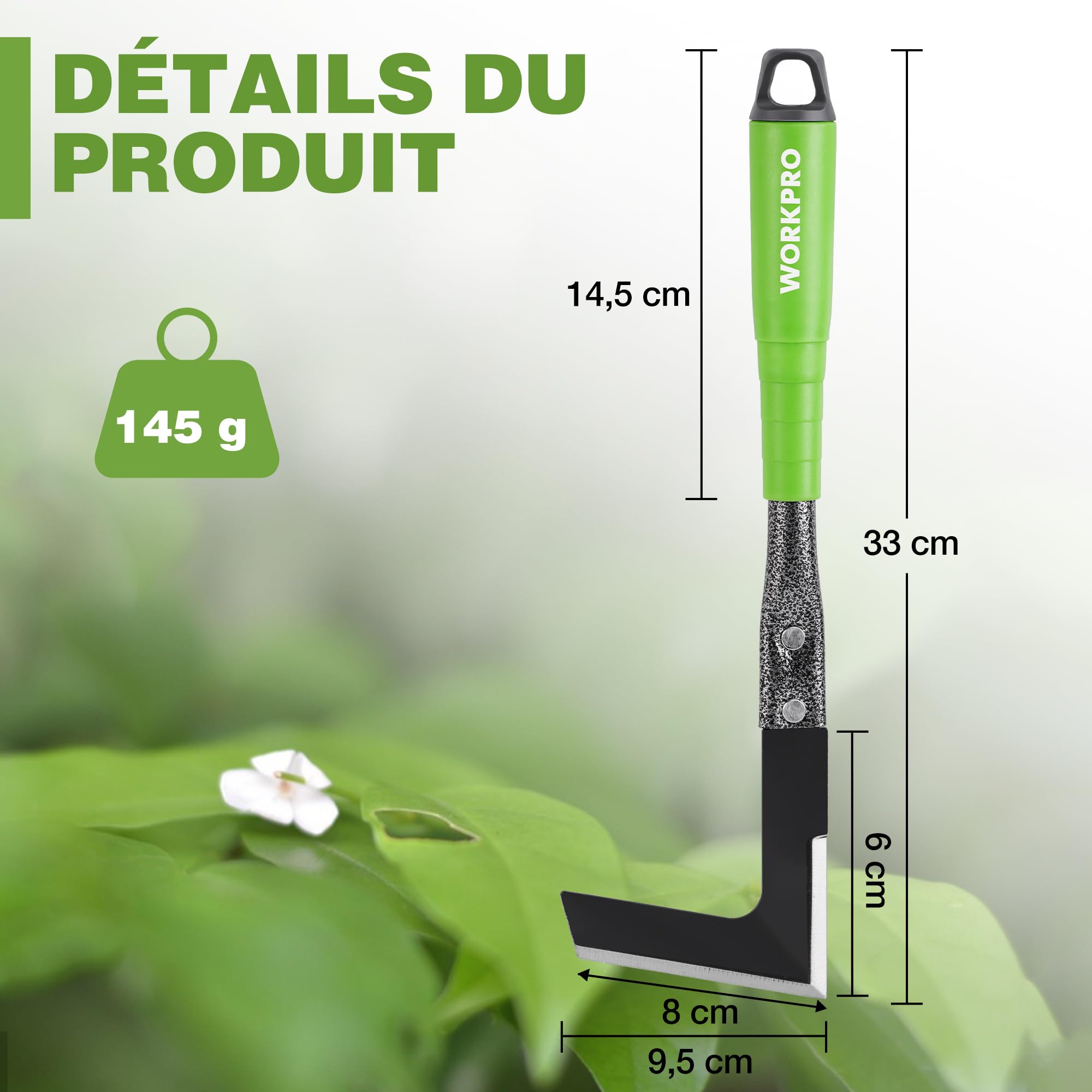 Image secondaire de Désherbeur Manuel WORKPRO en Acier - Outil Pratique pour Jardins et Allées