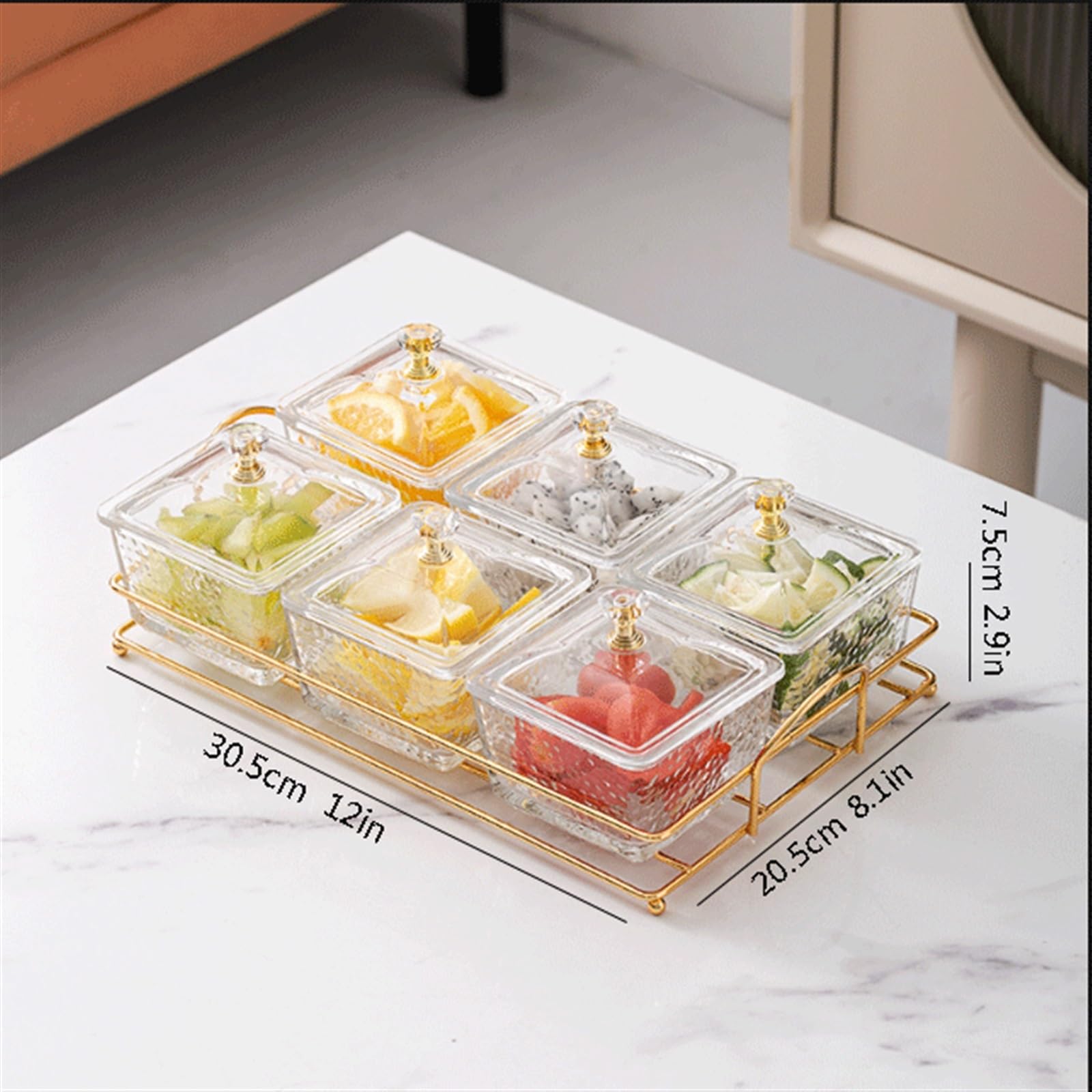 Ciotoline da Snack Ciotola in vetro con coperchio Vassoio in metallo 3 ciotole in vetro rimovibili Ciotole for immersione in vetro con coperchi for condimenti Contorni Dessert Salsa Piatti Snack Ceram