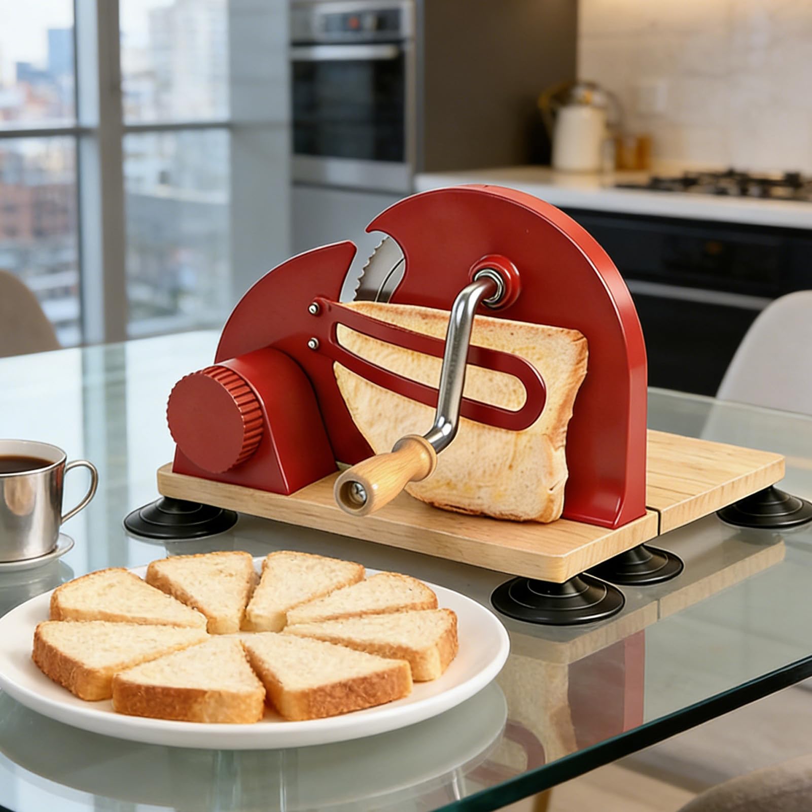 Ausla Cortador de Pan Manual, Cortador de Pan de Acero Inoxidable con Espesor, Ergonómico, de Compacto de 9,8 X 11,0 X 7,5 Pulgadas para Masa Madre de Cocina Casera (rojo)