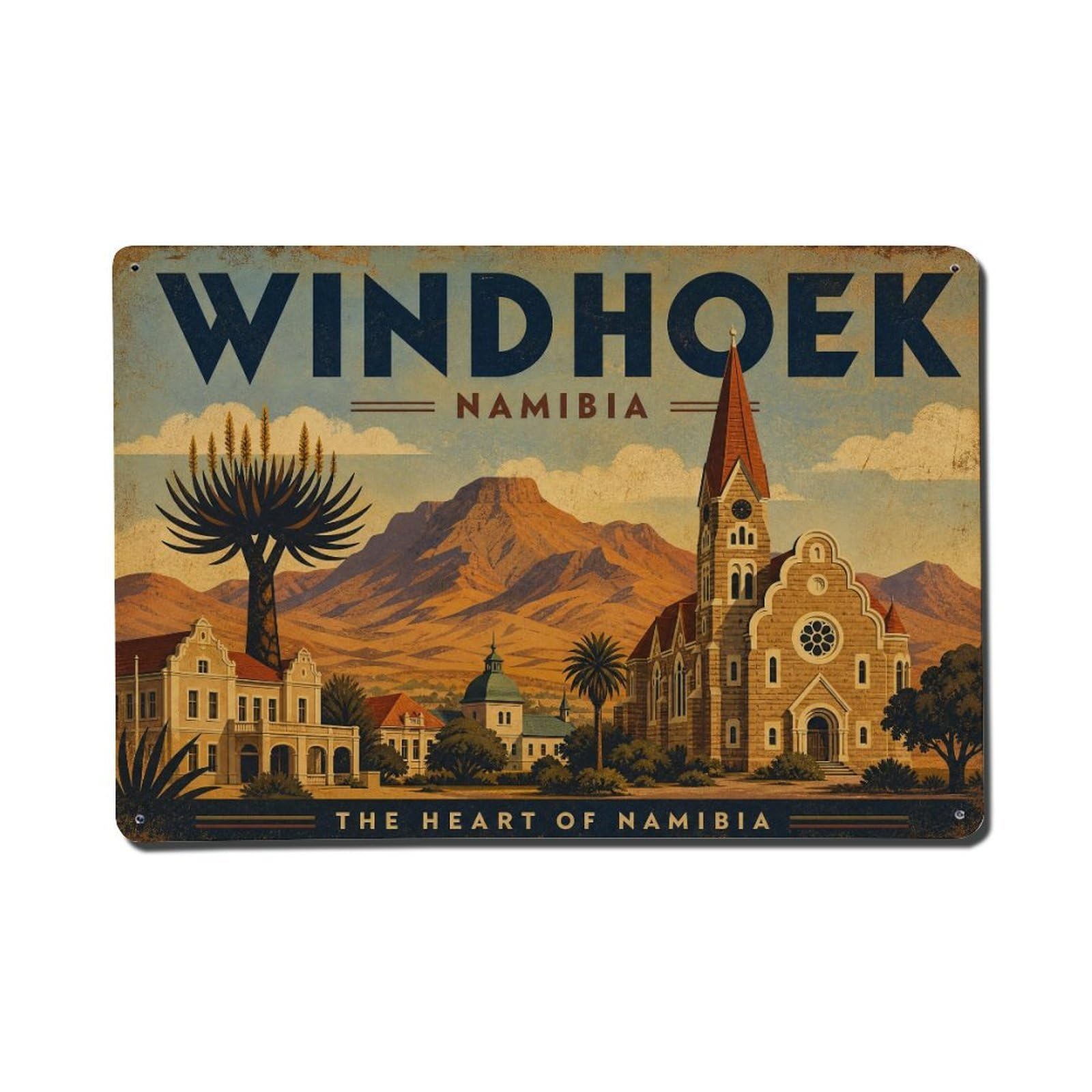 Metal Tin Sign Retro Travel Namibia Windhoek