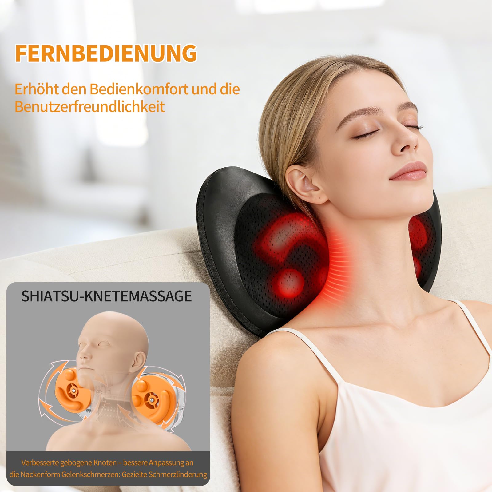 iKristin Massagekissen,Shiatsu Massagegerät für Nacken Schulter Rücken Rückenmassagegerät mit Vier Mehrere rotierenden Massageköpfen mit Wärmefunktion, für Büro Zuhause- Fernbedienung