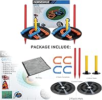 Vista 7 de El juego de herraduras de goma para interiores y exteriores incluye 4 herraduras, 2 clavijas, 2 alfombrillas de goma, 2 tacos de plástico rojo