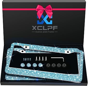 Bling License Plate Frame for Women,Sparkly License Plate Frames| Stainless Steel Frames & Over 1200 pcs Finest 14 Facets Black Glass Diamond Rhinestone Crystals w/Free Premium Diamond+GiftBoxBlue