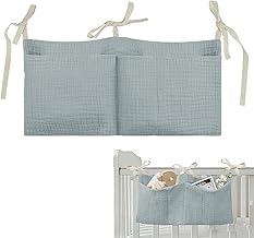 Storage Bag for Bed, Baby Bed Organiser, Hanging, Baby Nursery Organiser with 2 Pockets, Soft and Breathable for Hanging Nappies, Clothes, Toys, Bed Organiser, Cot, Green