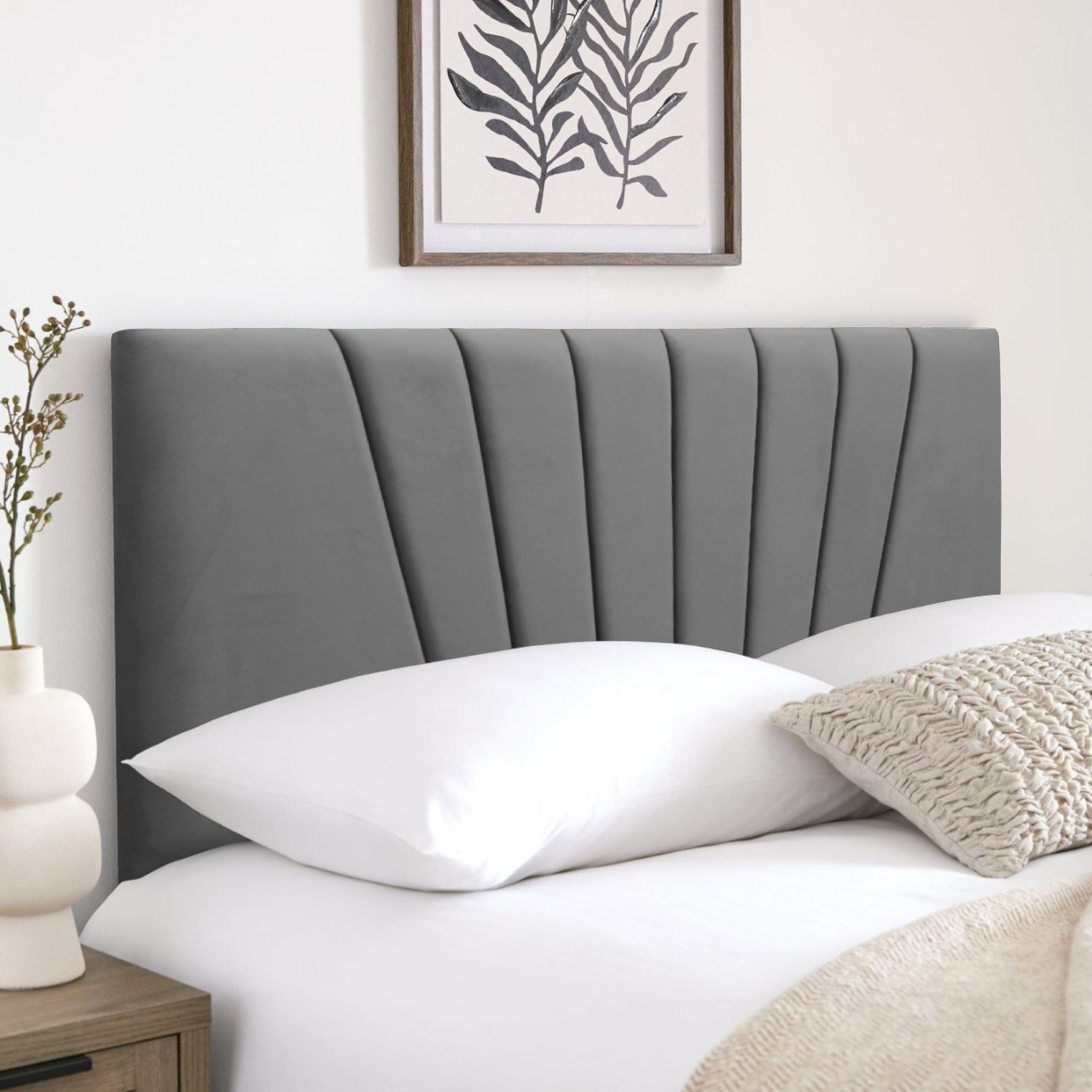 HB-1 Headboards for Beds – Sunrise 24'' Divan Bed Headboard – Headboards for Divan Beds, Bedroom & Hotel Furniture, Elegant Soft Plush Fabric Head Board (Grey Plush, 3FT Single) — image 1