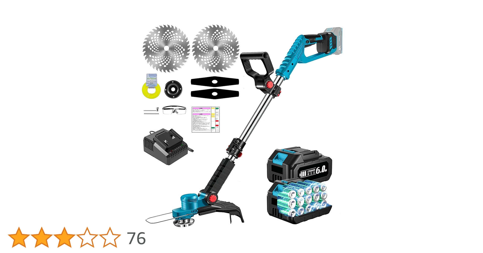 草刈り機 18V 互換 6Ahバッテリ2個 急速充電器付 23-25cm刃幅 草刈り機 18V 互換 6Ahバッテリ2個 急速充電器付 23-25cm刃幅