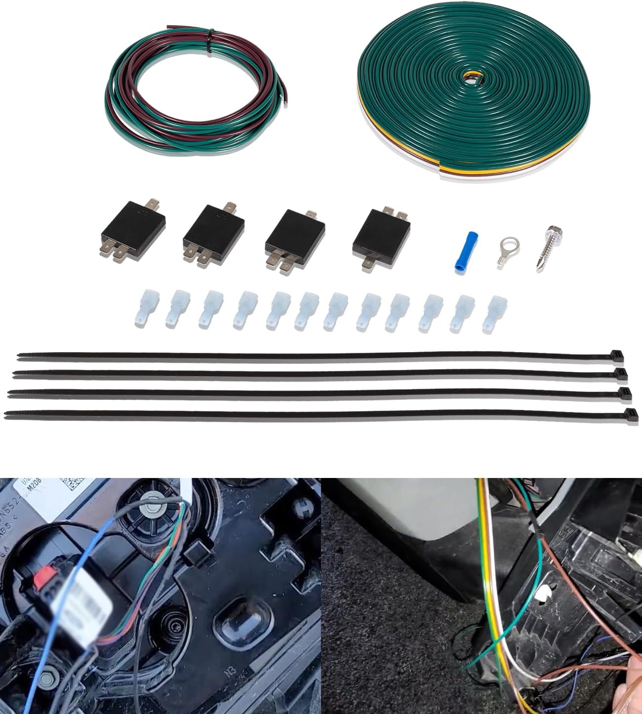 BX8848 Tail Light Wiring Kit | RV Towing Taillight Wiring Kit w/ 4 Diode - 26' Harness | Prevents Electrical Feedback | Compatible w/Towed Vehicles (Cars, SUVs, Trailers)