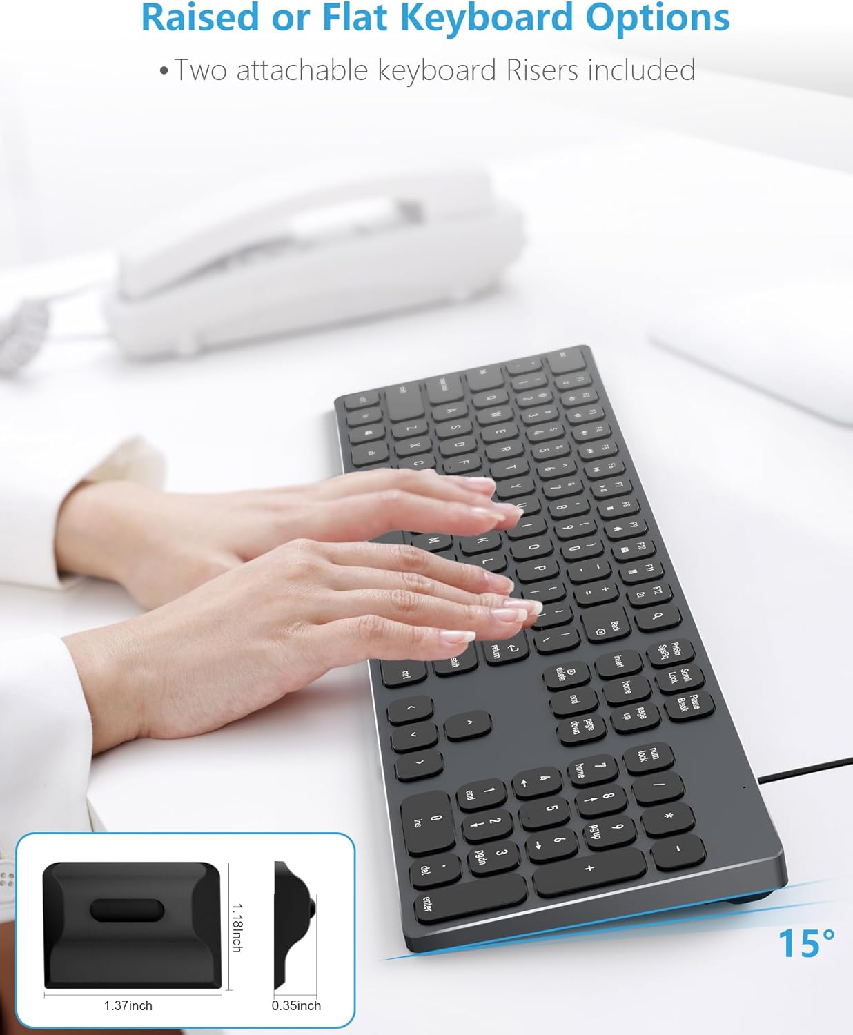 Aluminum USB Wired Keyboard with Numeric Keypad for PC Windows 10/8 / 7 / Vista/XP