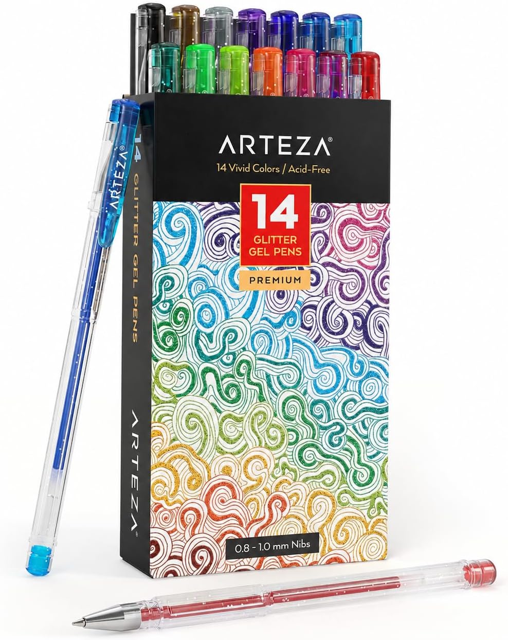 Glitter Gel Pens, Set of 14 Artists Pens - Great for Coloring Books, Scrapbooks, Greeting Cards & Journals - Acid Free, Non-Toxic