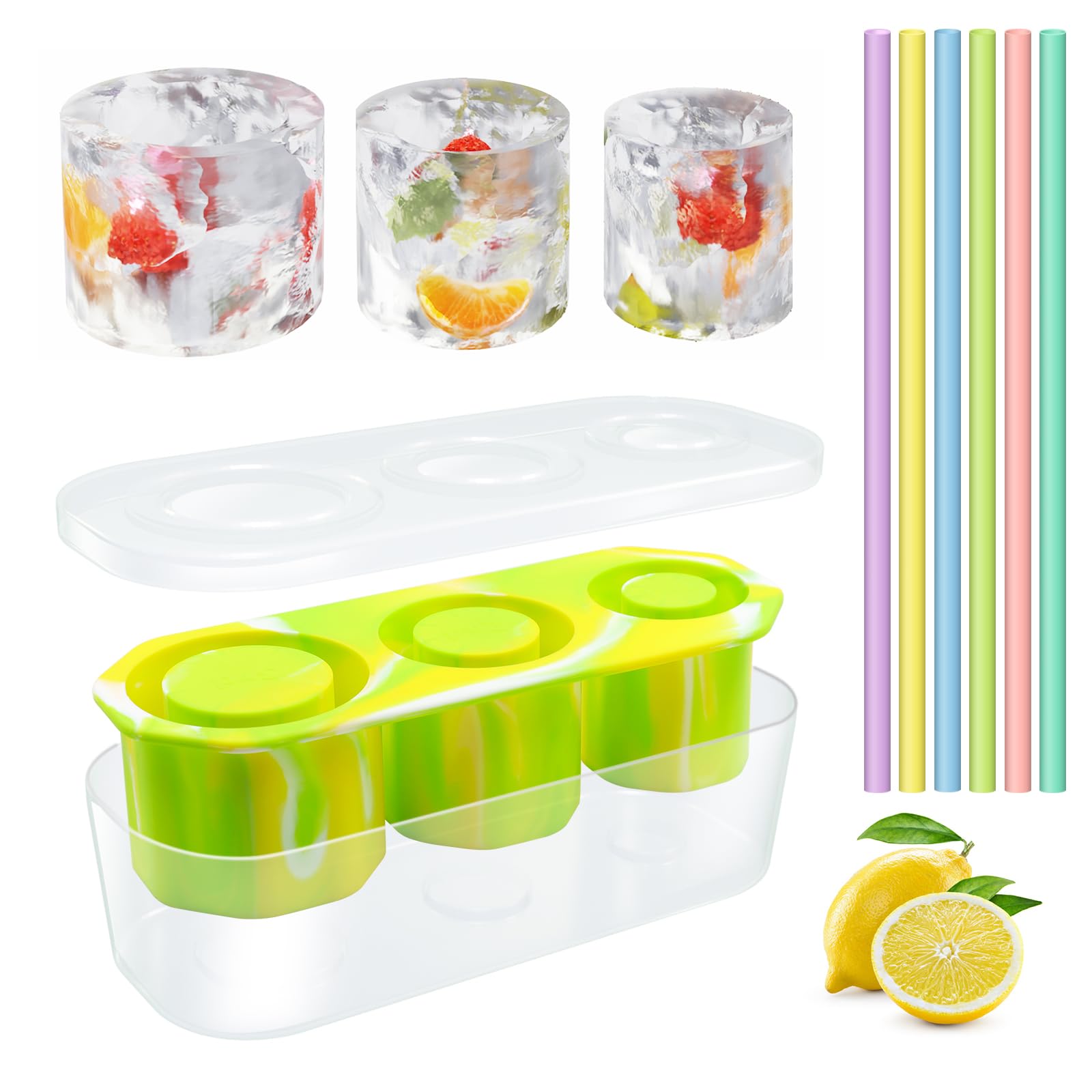 12 in 1 Set for Stanley Cup 40 Oz, Platinum Silicone Ice Mold with 6 Straws, 3 Covers, and 2 Cleaning Brushes, BPA Free Silicone Ice Cube Tray for Stanley Tumbler Ice Mold