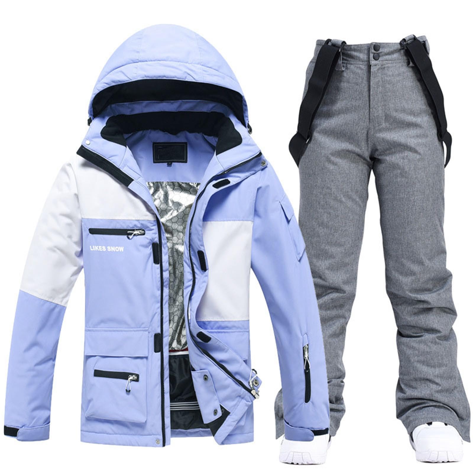 Skianzug Damen 2 Teilig Set: Skijacke und Skihose Winddicht Skibekleidung Große Größen Skioverall Wasserdicht Ski Anzug Warme Skianzüge Schneeanzüge Zweiteiler