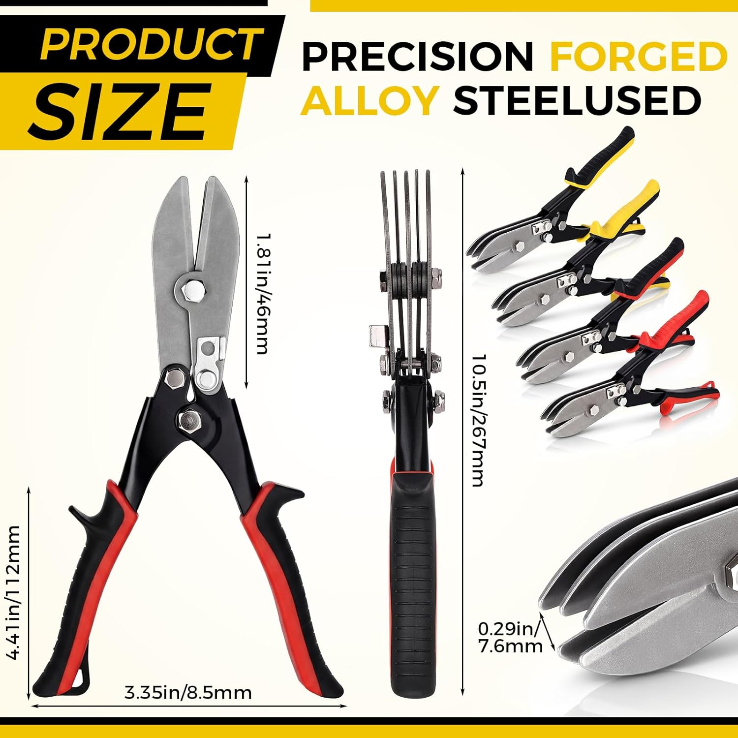 Lothee 4 Unit 5 Blade Hand Crimper Sheet Metal Tool, Gutter Crimping HVAC Hand Tool for 22-28 Gauge Stainless Steel, Duct, Stove Pipes 10-1/2" Sheet Metal Rust Resistant Ergonomic Handle(Color)