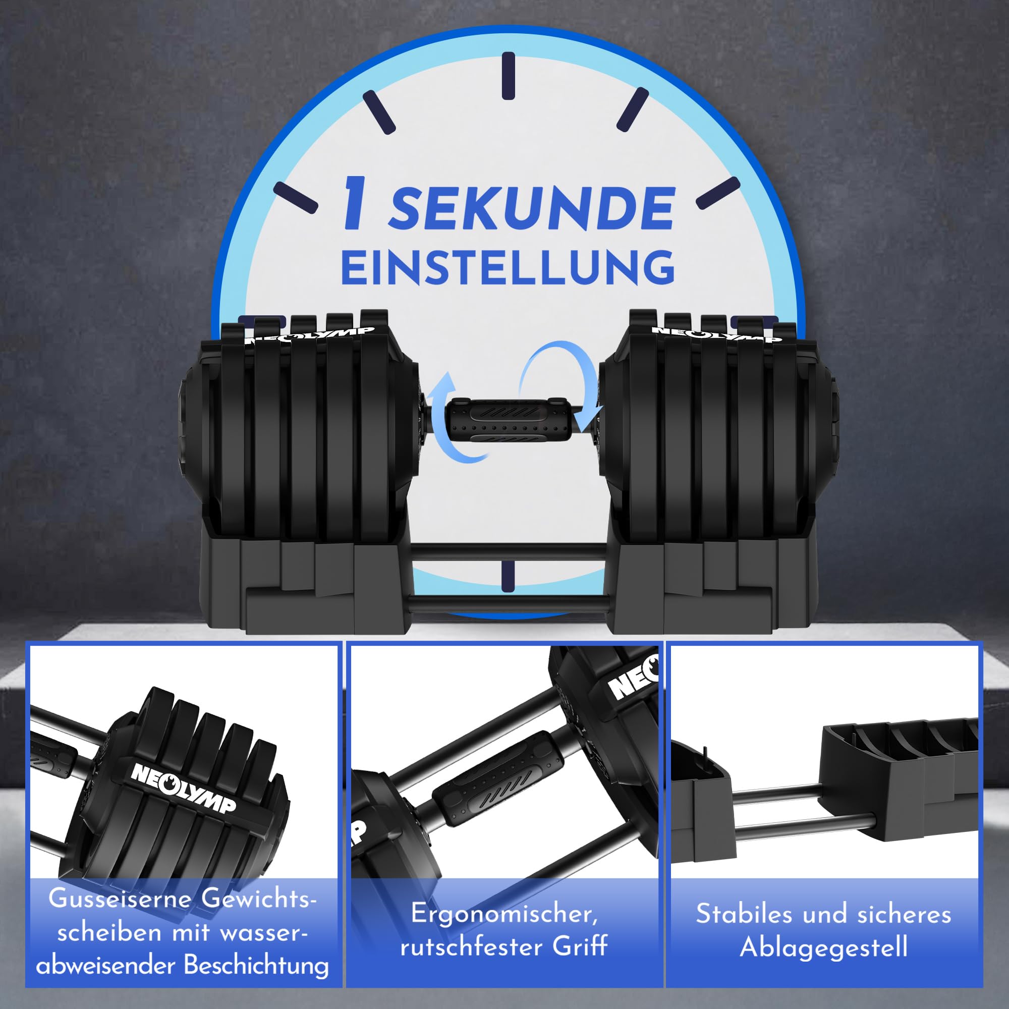 NEOLYMP Kurzhantel verstellbar (2-40 kg mit 16 Gewichtsstufen) platzsparendes Dumbbell Set - Hanteln Set verstellbar für Männer & Frauen - Gewichte Kurzhanteln