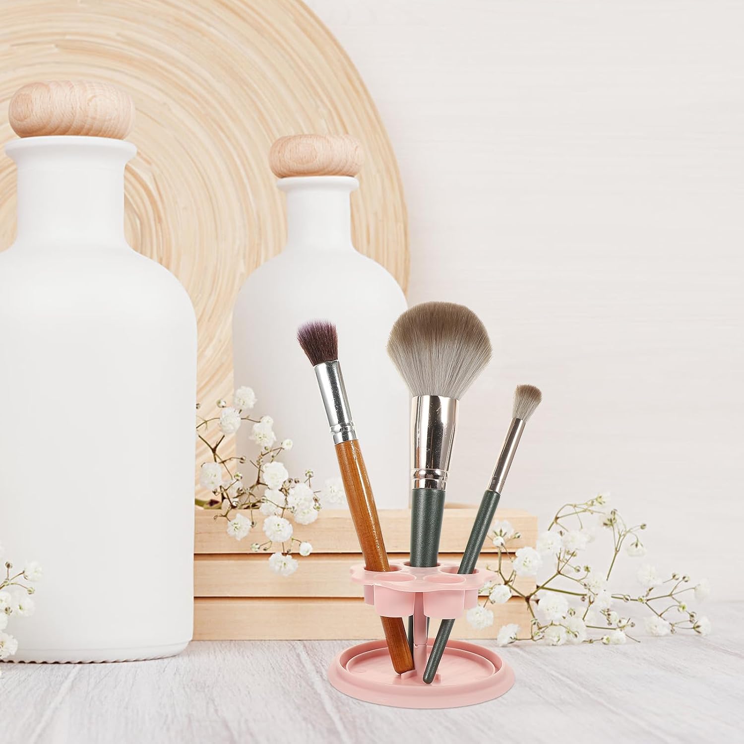 LIFKOME Makeup Brush Cleaning Bowl and Brush Cleaner Kit Pink Pp Material with Silicone Storage Rack for Professional Beauty Tool Cleaning