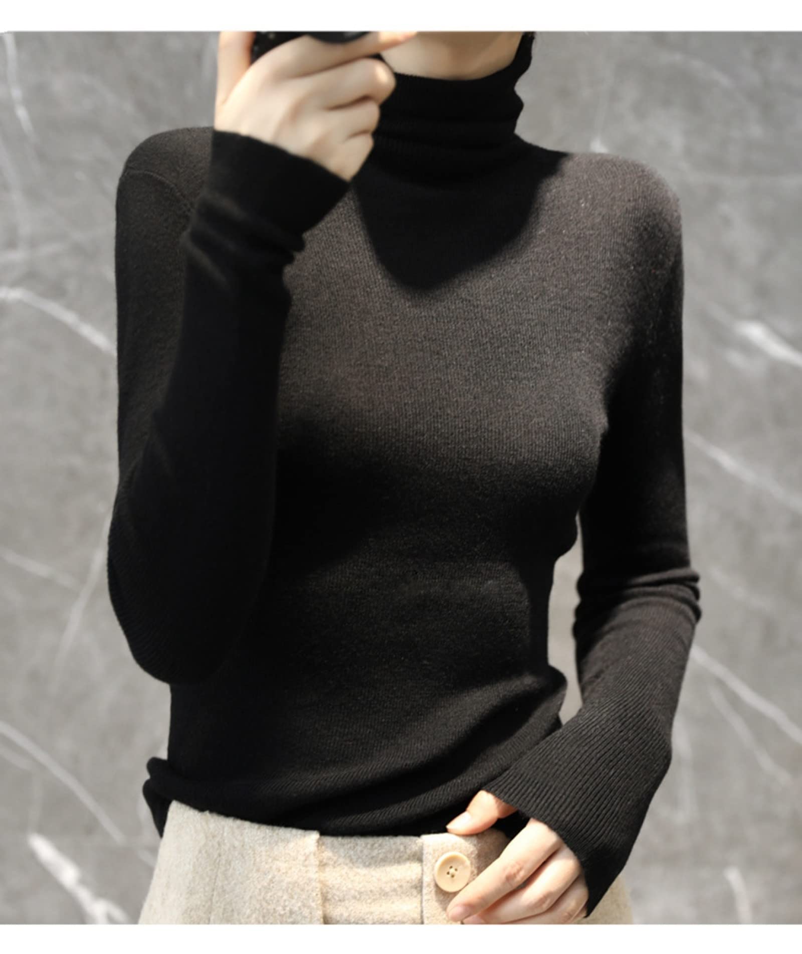 Suéter Para Mujer,Otoño E Invierno Para Mujer Suéter De Cuello Alto Moda Cachemir De Punto Jersey Delgado De Talla Grande Color Puro Manga Larga Elegante Suéter De Calle Suave Estiramiento Rega