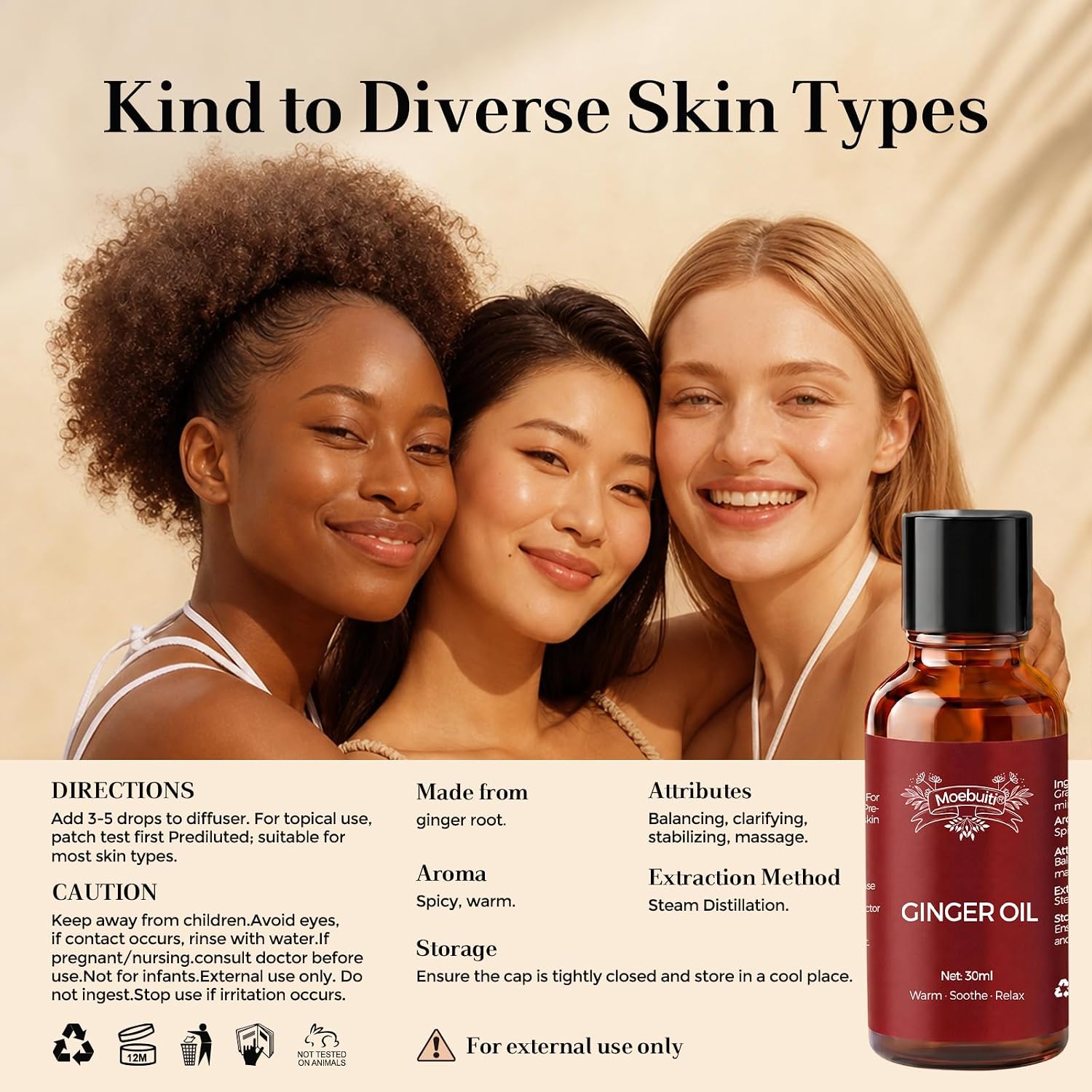 Ginger Oil, Pure Ginger Essential Oil, Relaxing Massage Oils for Massage Therapy, Ginger Oil for Lymphatic Drainage, Hair Care, Joint Pain, Skin, Belly, Diffuser, Aromatherapy, 30ml (Pack of 3)