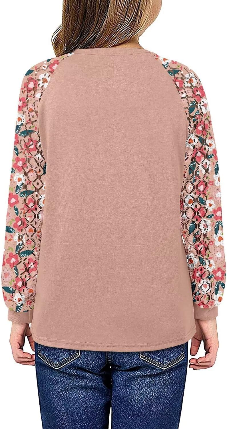 Yoklass Girls Long Sleeve Shirts Kids Lace Casual Cute Crew Neck Top Sizes 5-14 Years - Image 3