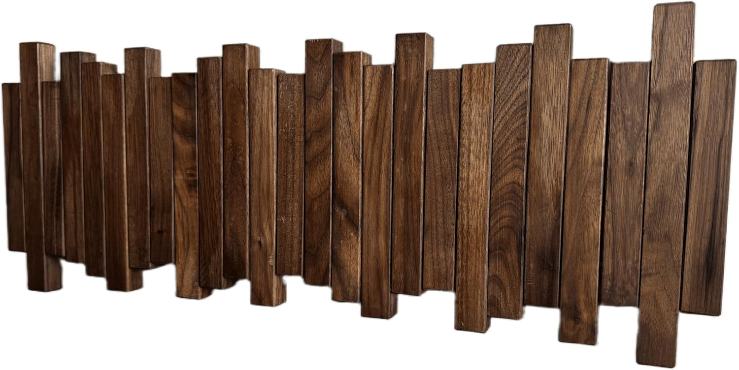 Natural Wood Wall Mounted Piano Coat Rack| Coat Rack Wall Mount| Flip Down Wall Hook Rack 5 Hooks| Entryway Wall Storage with Hooks,Made of Black Walnut.Wall Art - Image 3