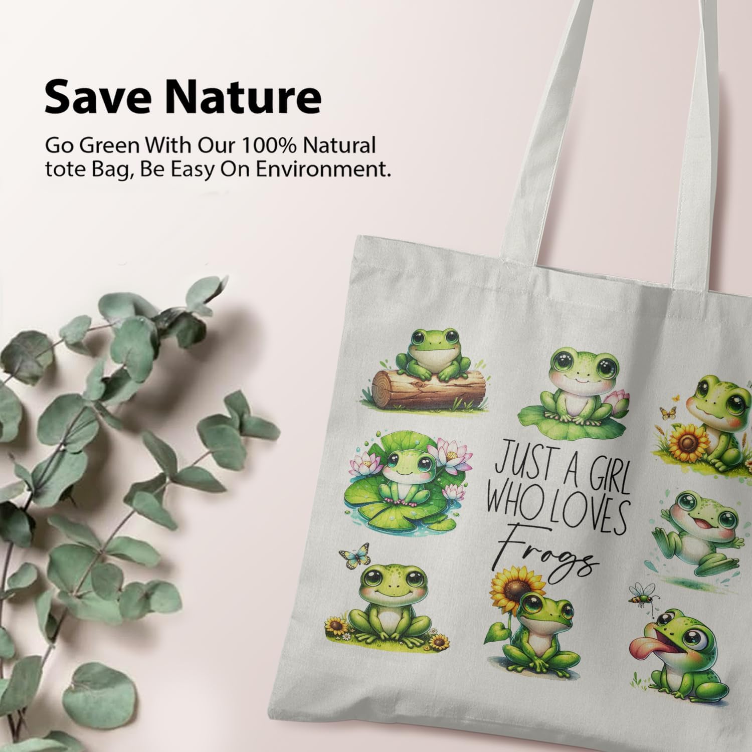 Funny Frog Canvas Tote Bag,Frog Lover Canvas Bag For Shopping Market Work,Canvas Shoulder Bag For Frog Lover Gifts - Image 3