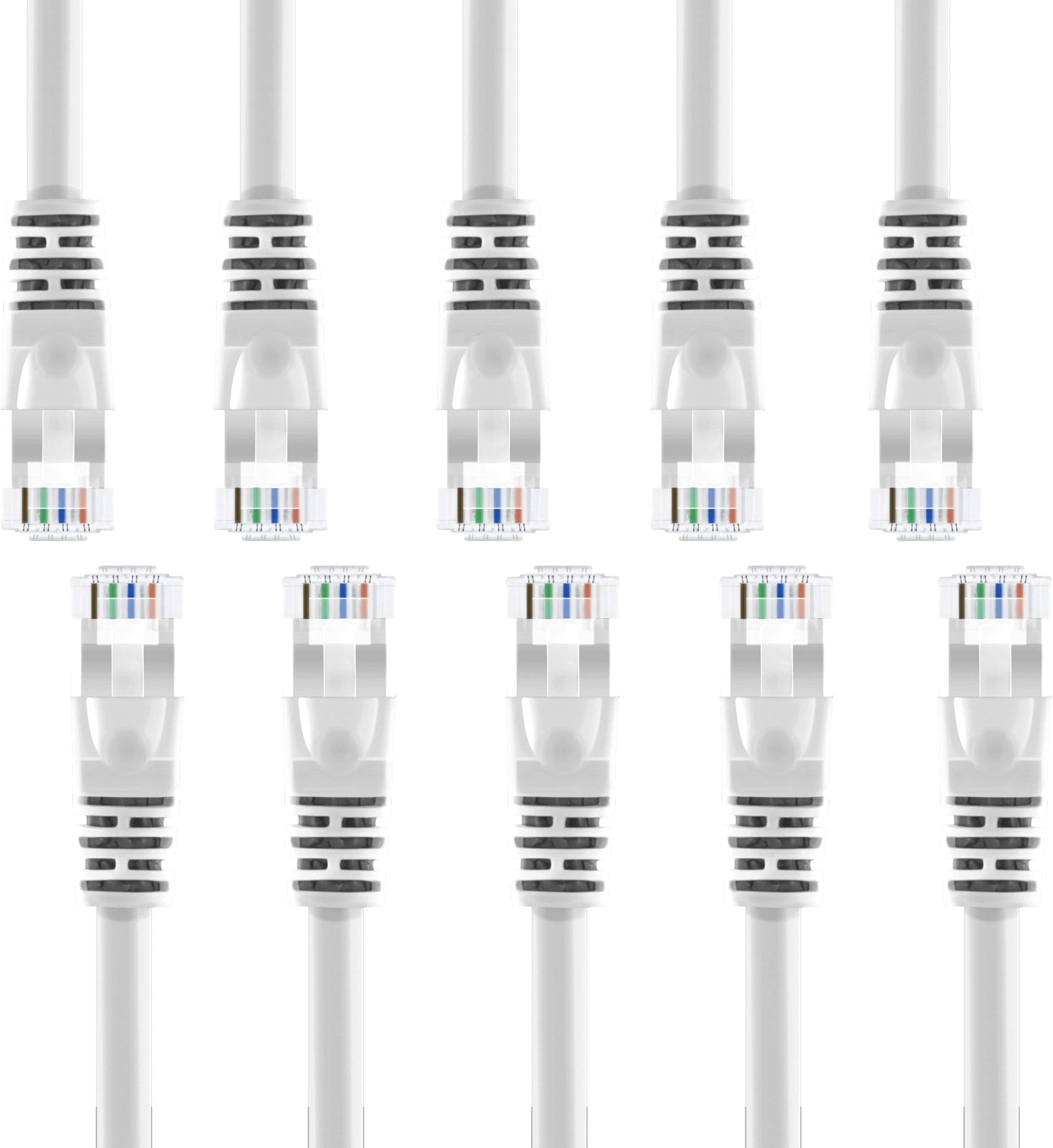 GearIT 10-Pack, Cat5e Ethernet Patch Cable 7 Feet - Snagless RJ45 Computer LAN Network Cord, White - Compatible with 10 Port Switch POE 10port Gigabit