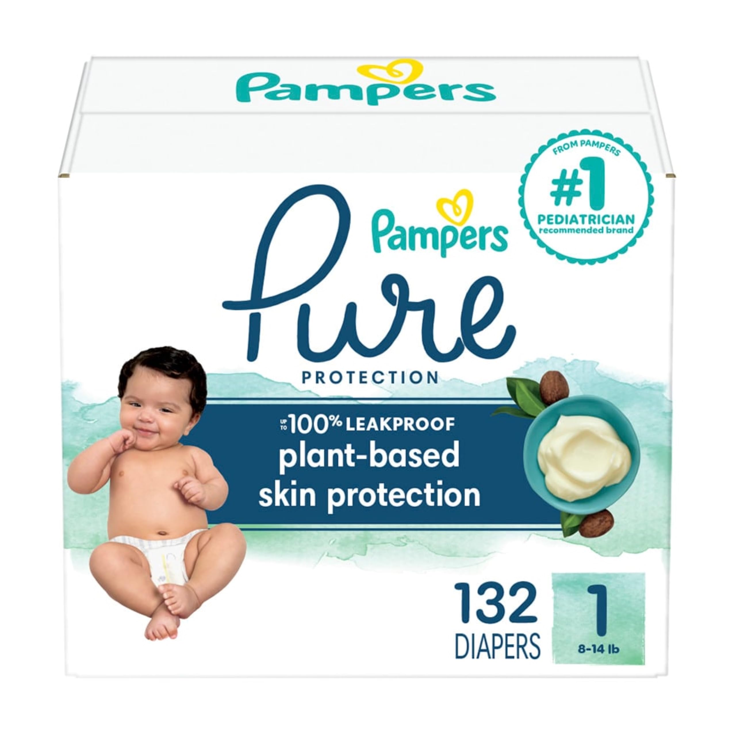 Pampers Baby Diapers - Pure Protection - Size 1, 132 Count, for u...