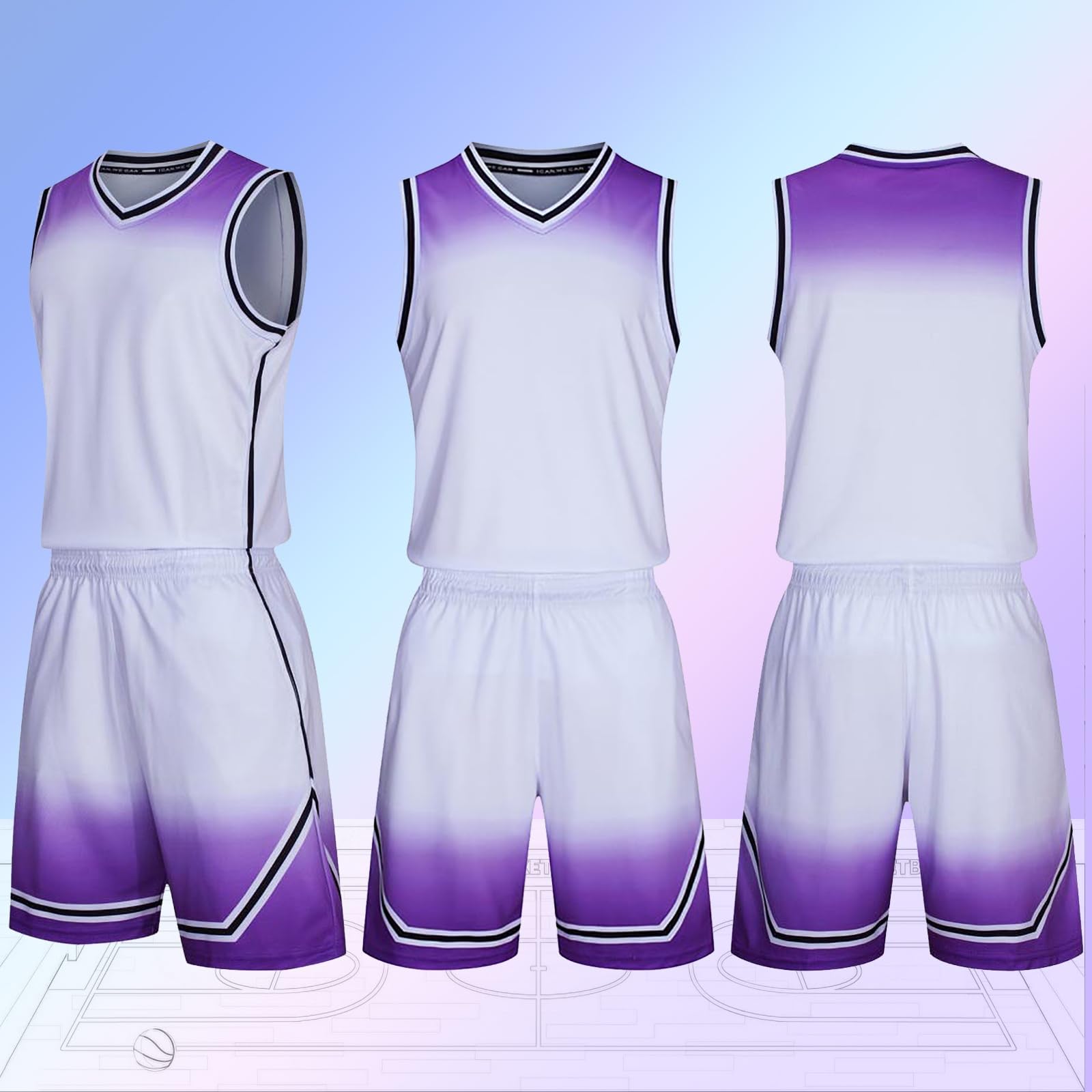 Maillot de Basket Personnalisé pour Enfants Adultes, Basketball T-Shirt Short Set 2 pièces Personnalisé avec Votre Nom, Numéro, Équipe (Color : White-1)
